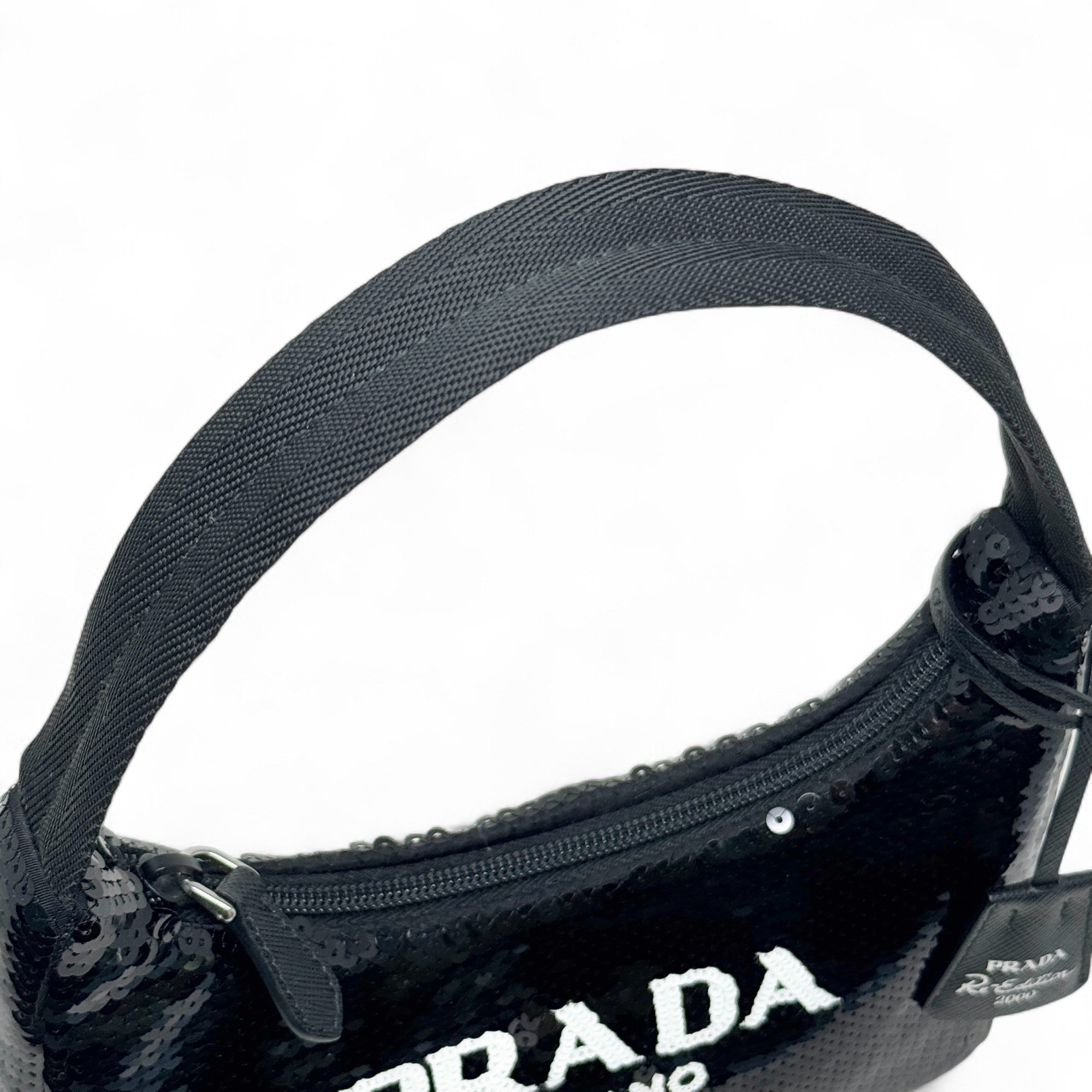 Prada Black Sequin Logo Re-Edition Mini Bag