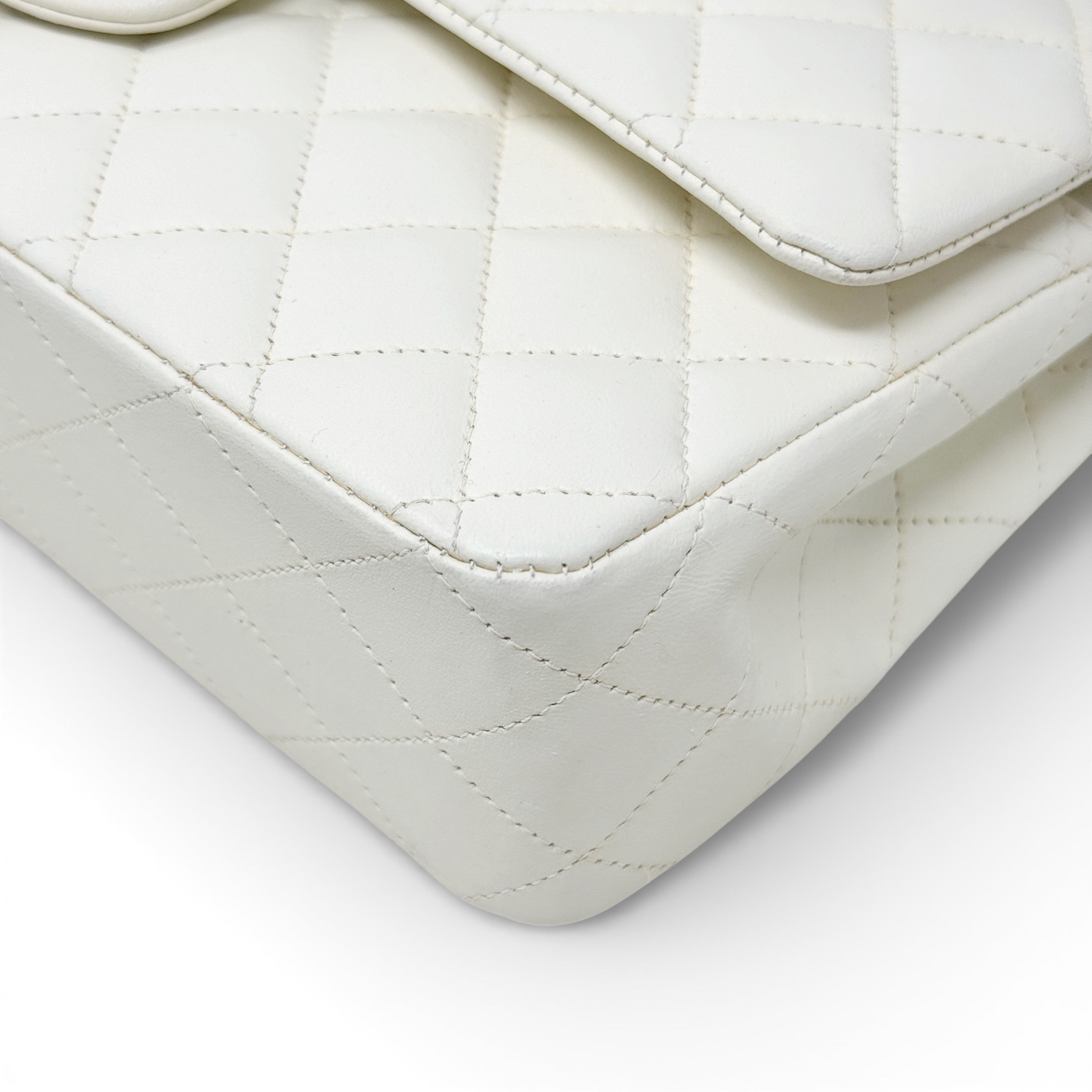 Chanel White Lambskin Medium Classic Flap