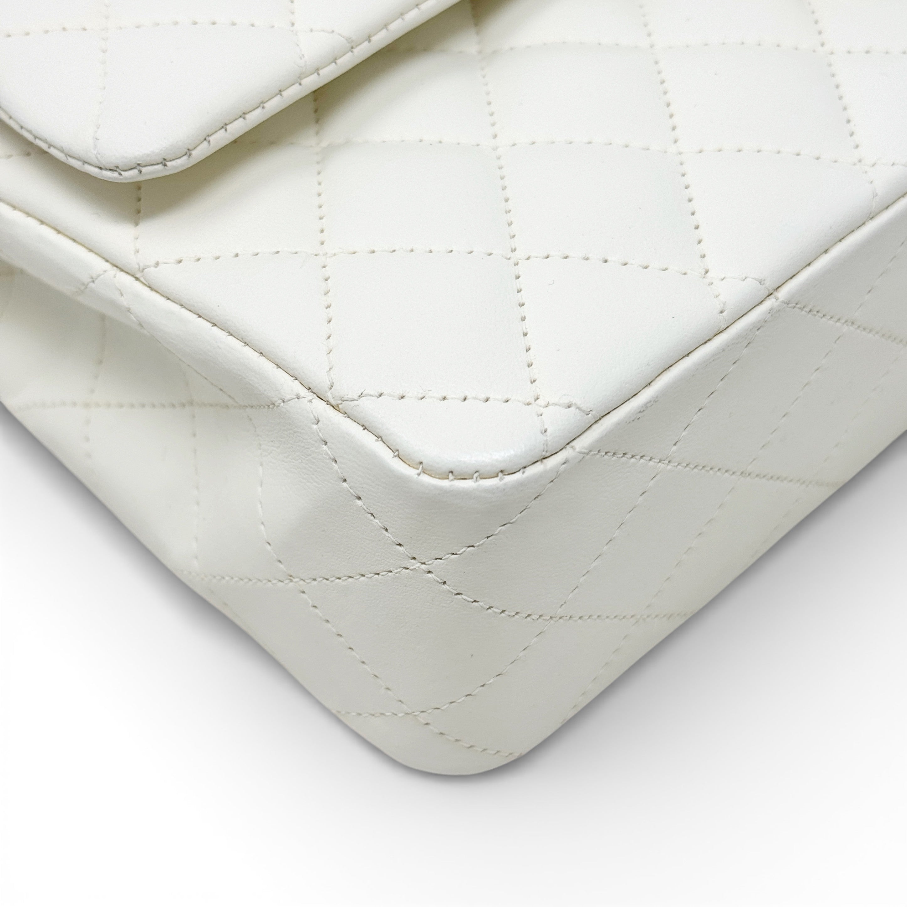 Chanel White Lambskin Medium Classic Flap