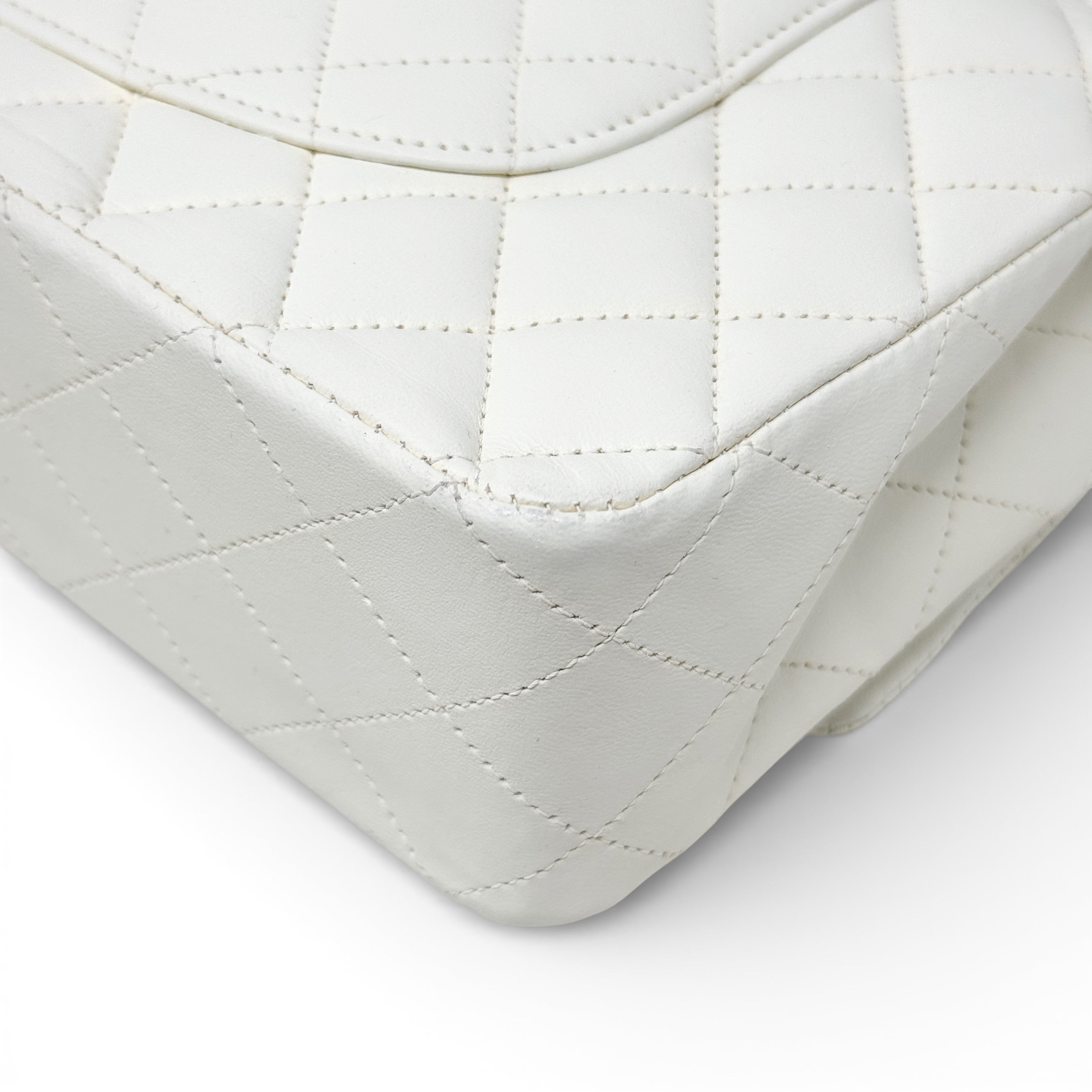 Chanel White Lambskin Medium Classic Flap