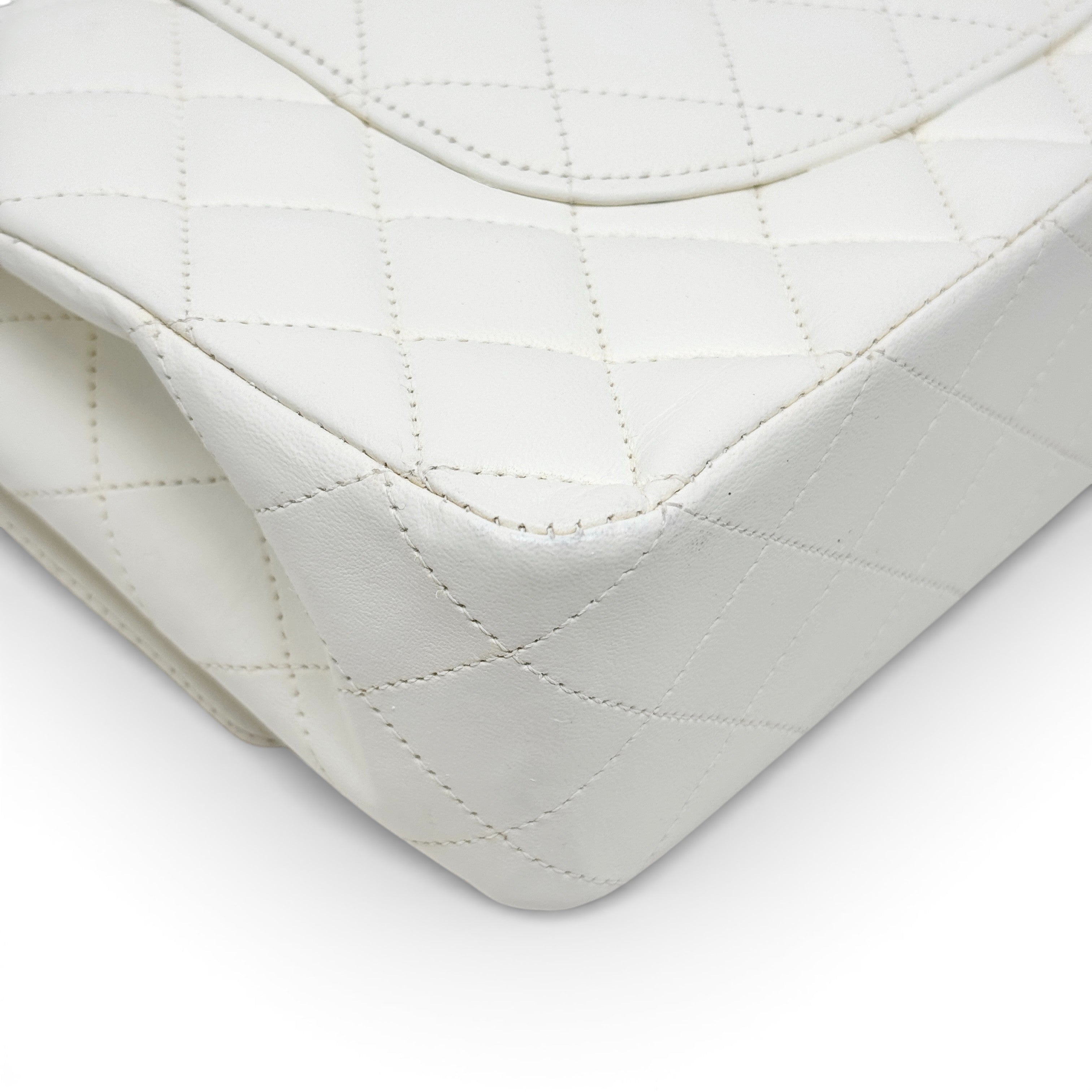 Chanel White Lambskin Medium Classic Flap