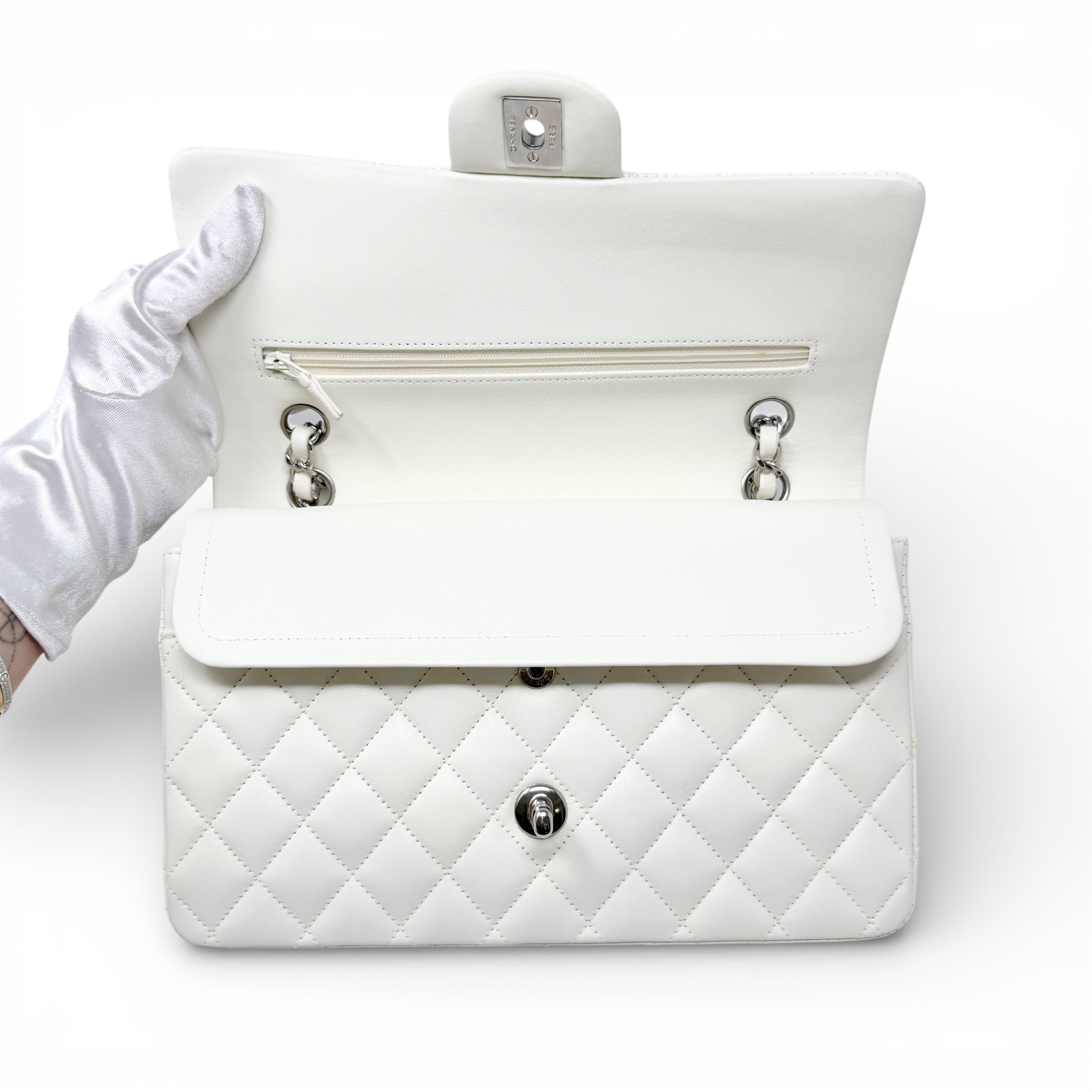 Chanel White Lambskin Medium Classic Flap