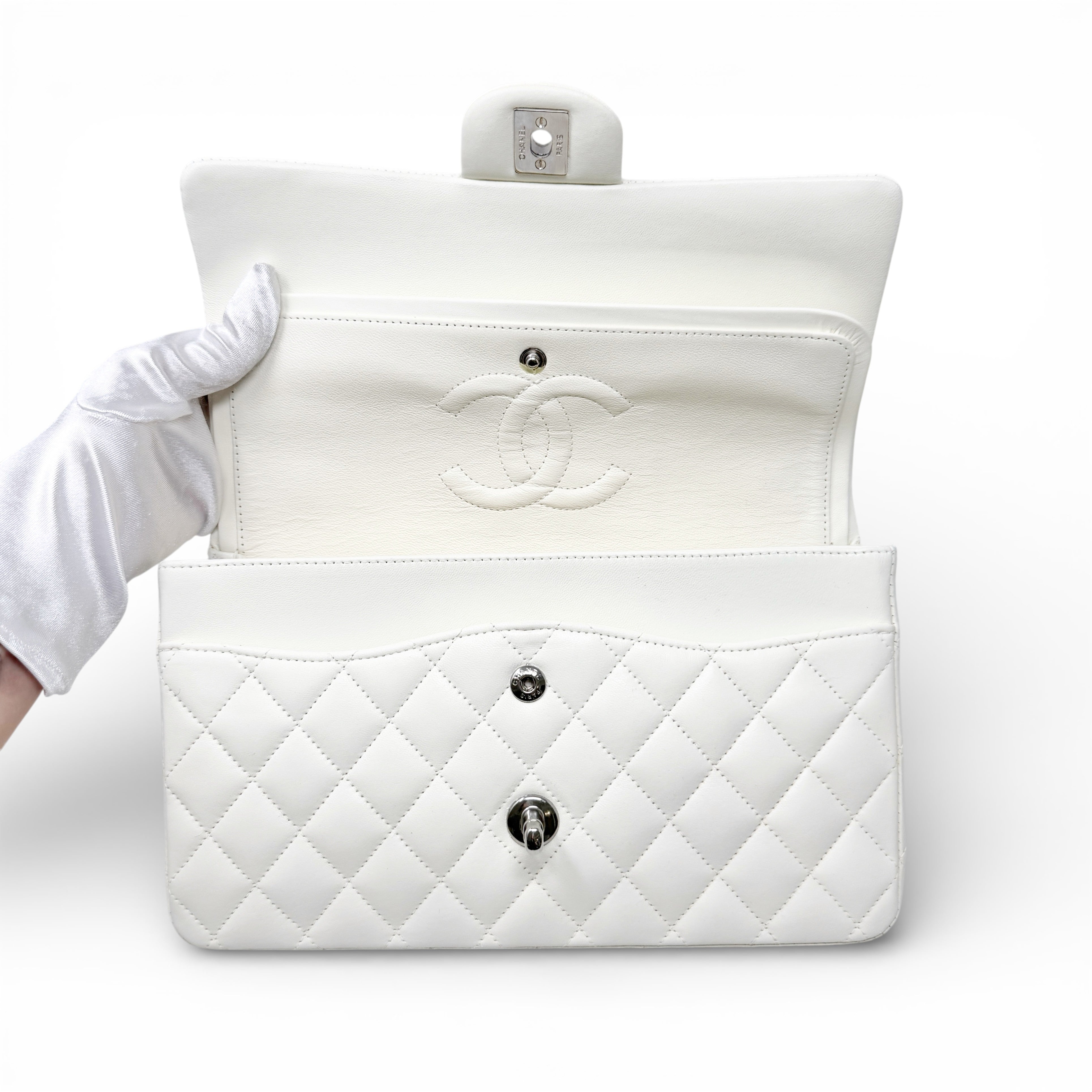 Chanel White Lambskin Medium Classic Flap