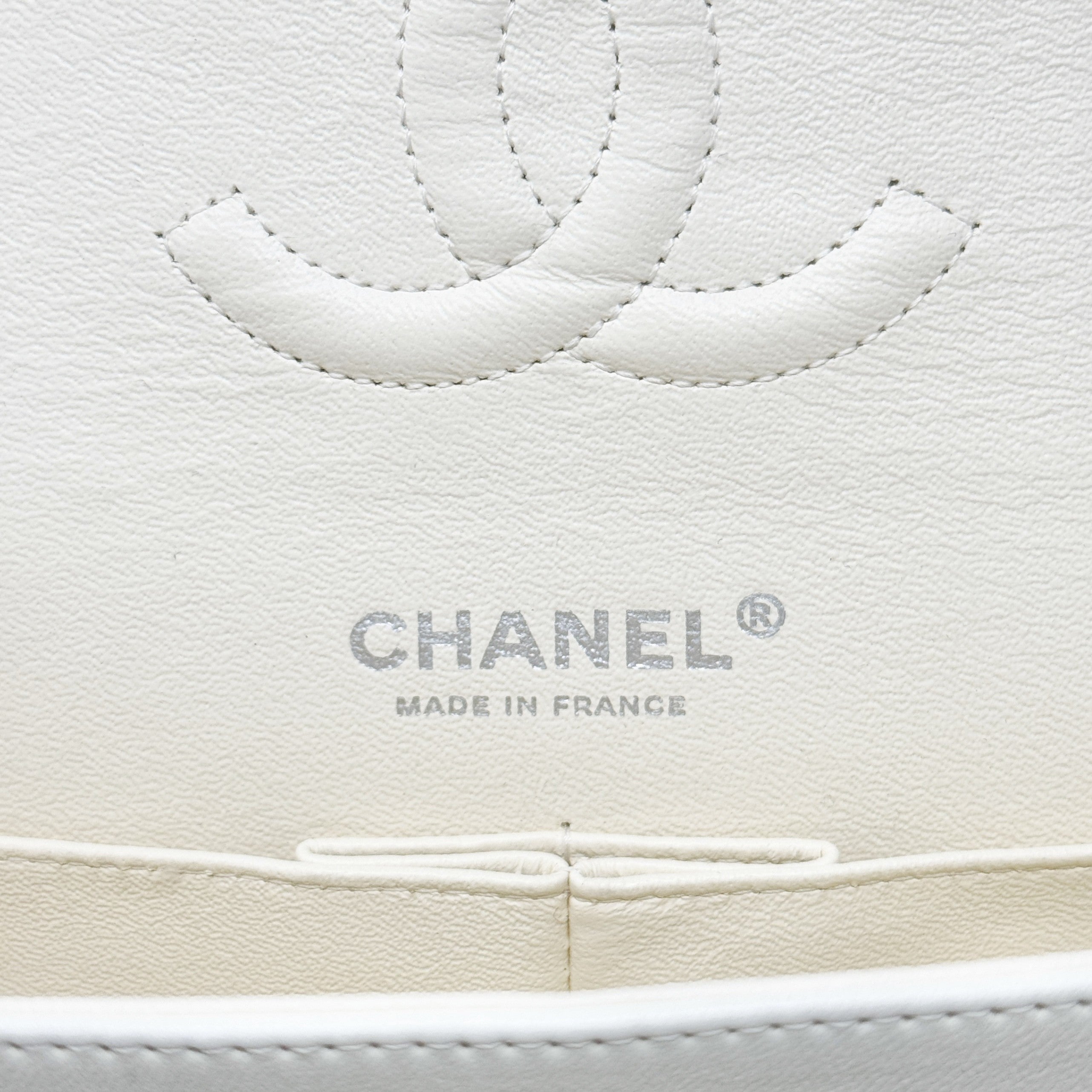 Chanel White Lambskin Medium Classic Flap