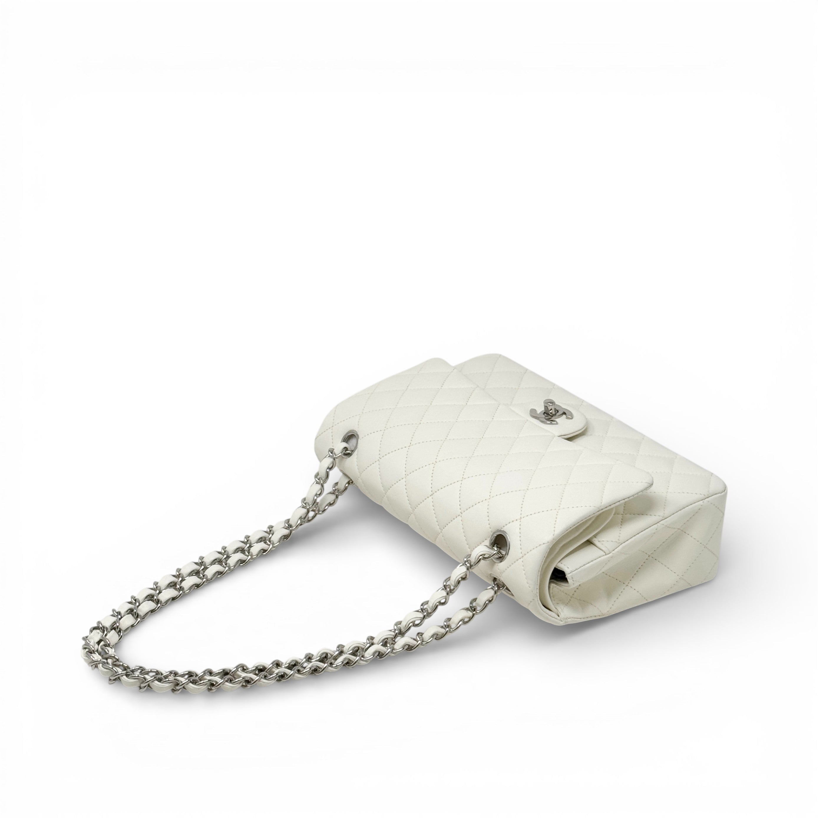 Chanel White Lambskin Medium Classic Flap