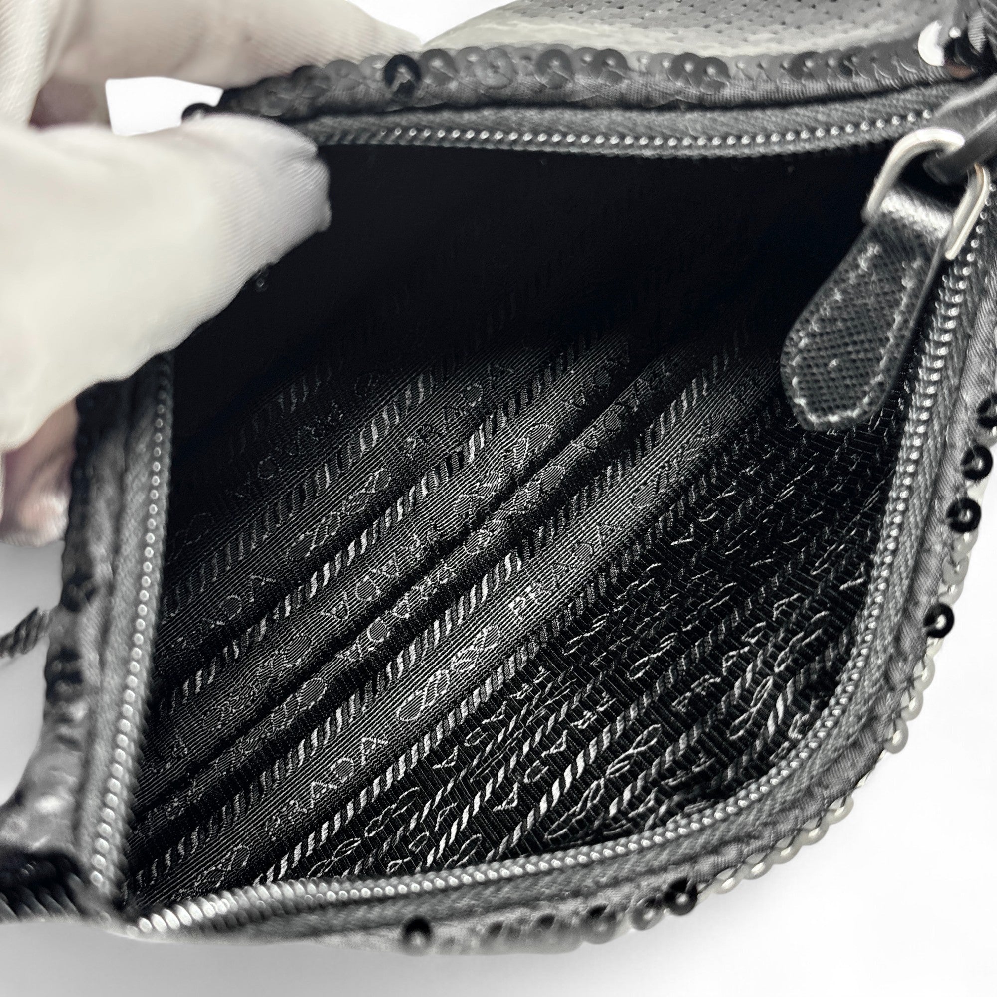 Prada Black Sequin Logo Re-Edition Mini Bag