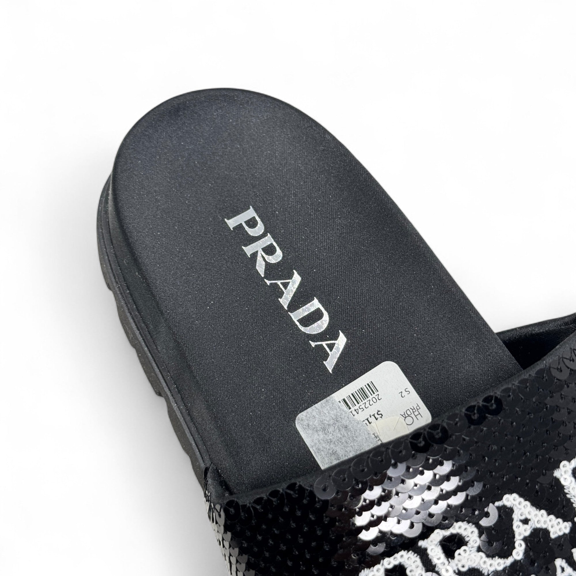 Prada Black Sequin Logo Slides 36.5