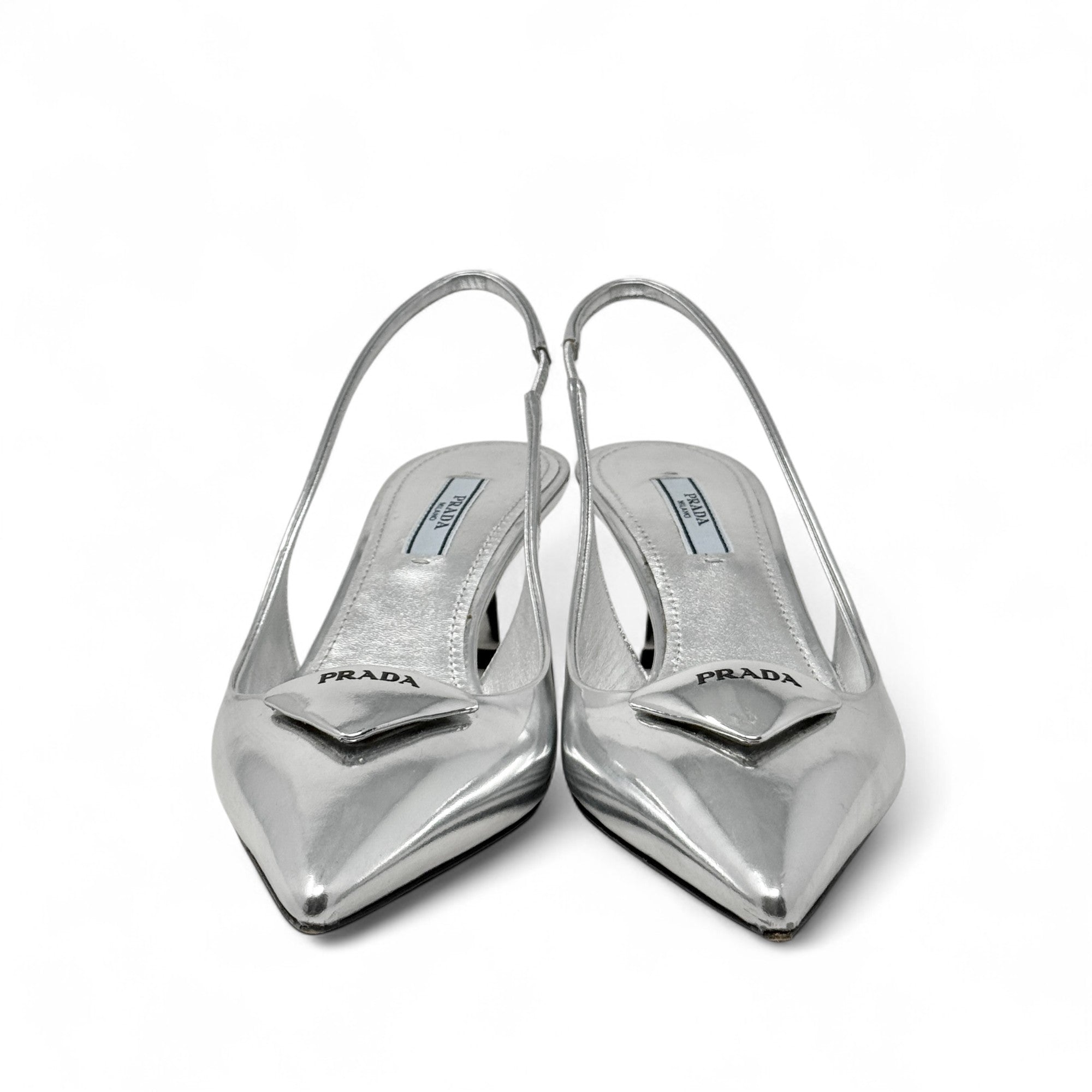 Prada Silver Metallic Slingback Pumps 37