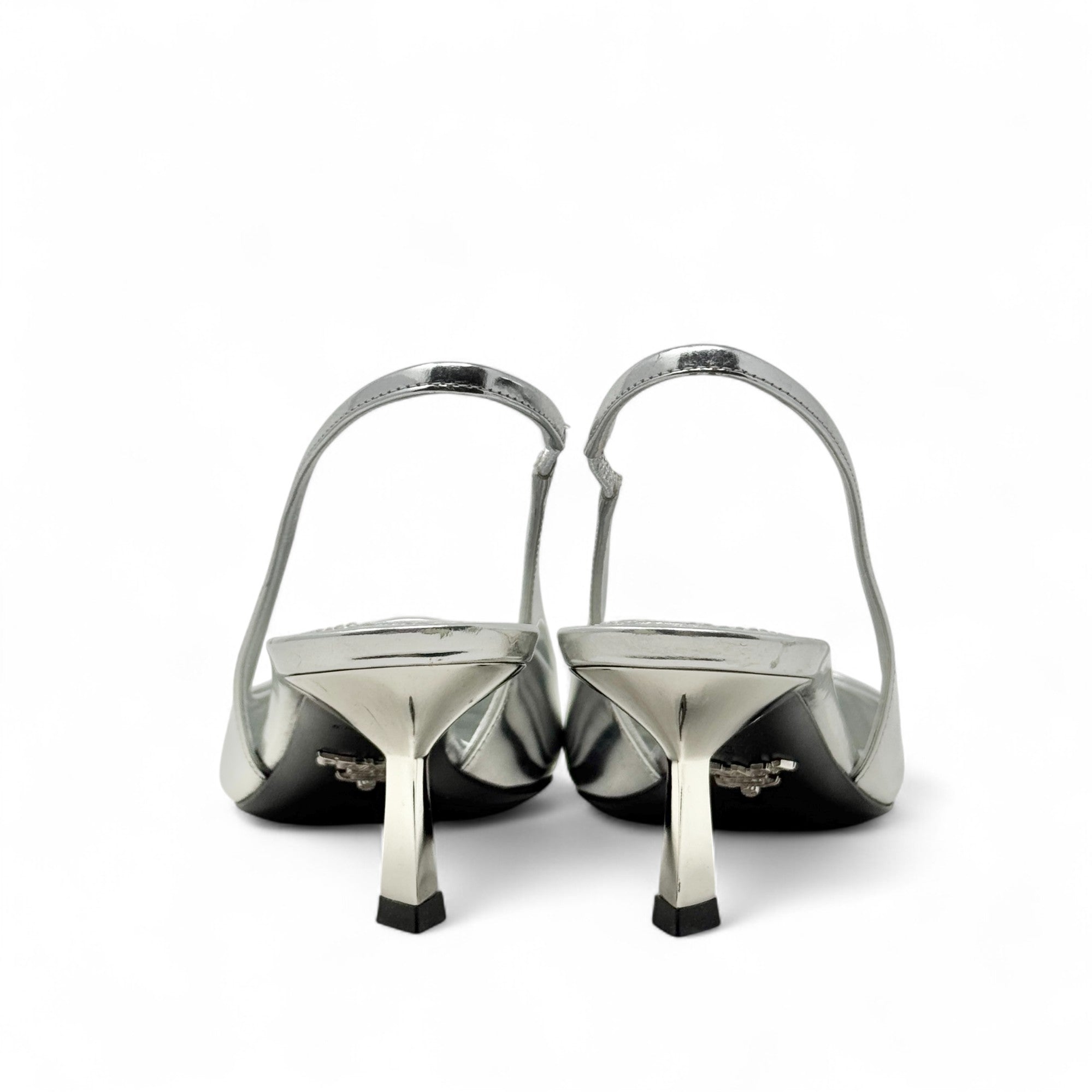 Prada Silver Metallic Slingback Pumps 37