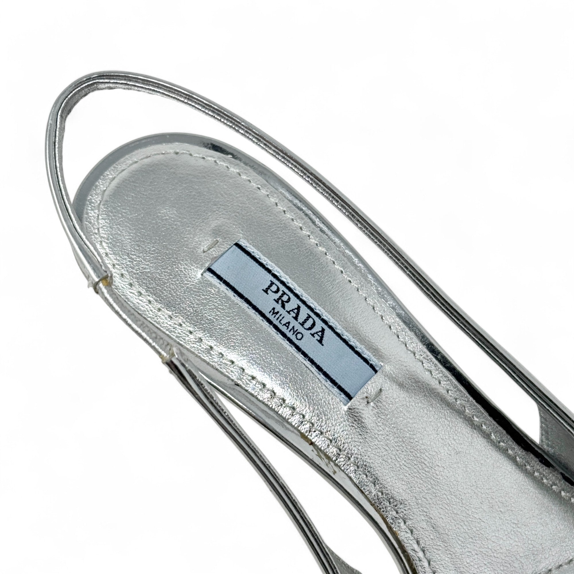 Prada Silver Metallic Slingback Pumps 37