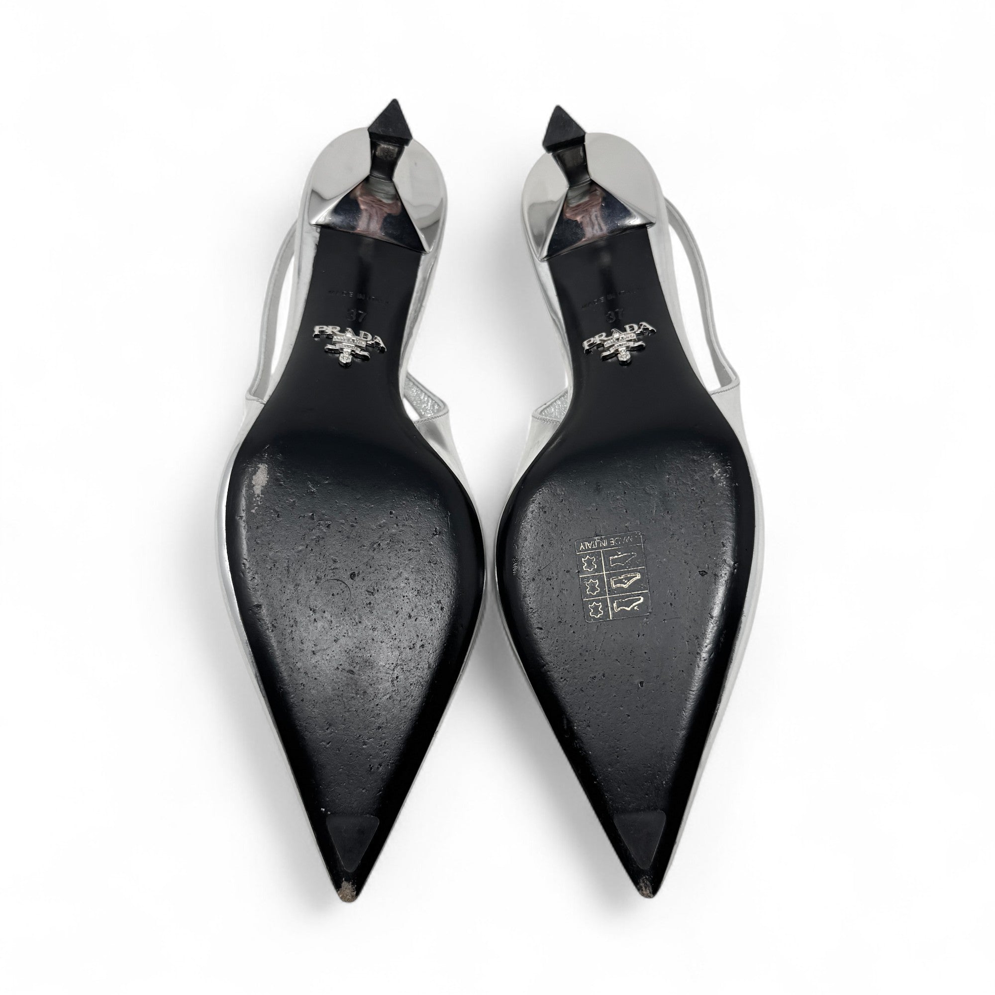 Prada Silver Metallic Slingback Pumps 37