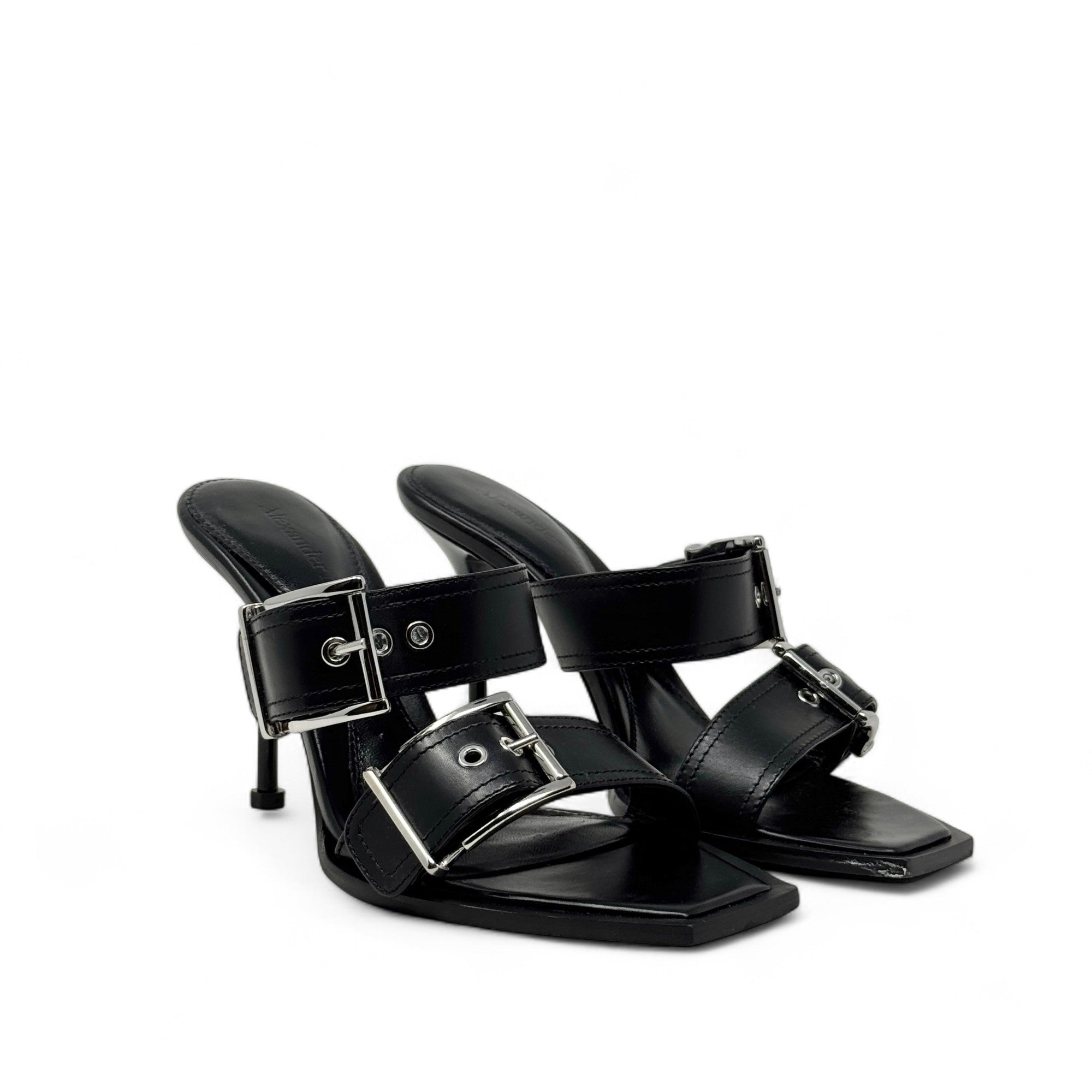 Alexander McQueen Black Punk Buckle Mules 37.5