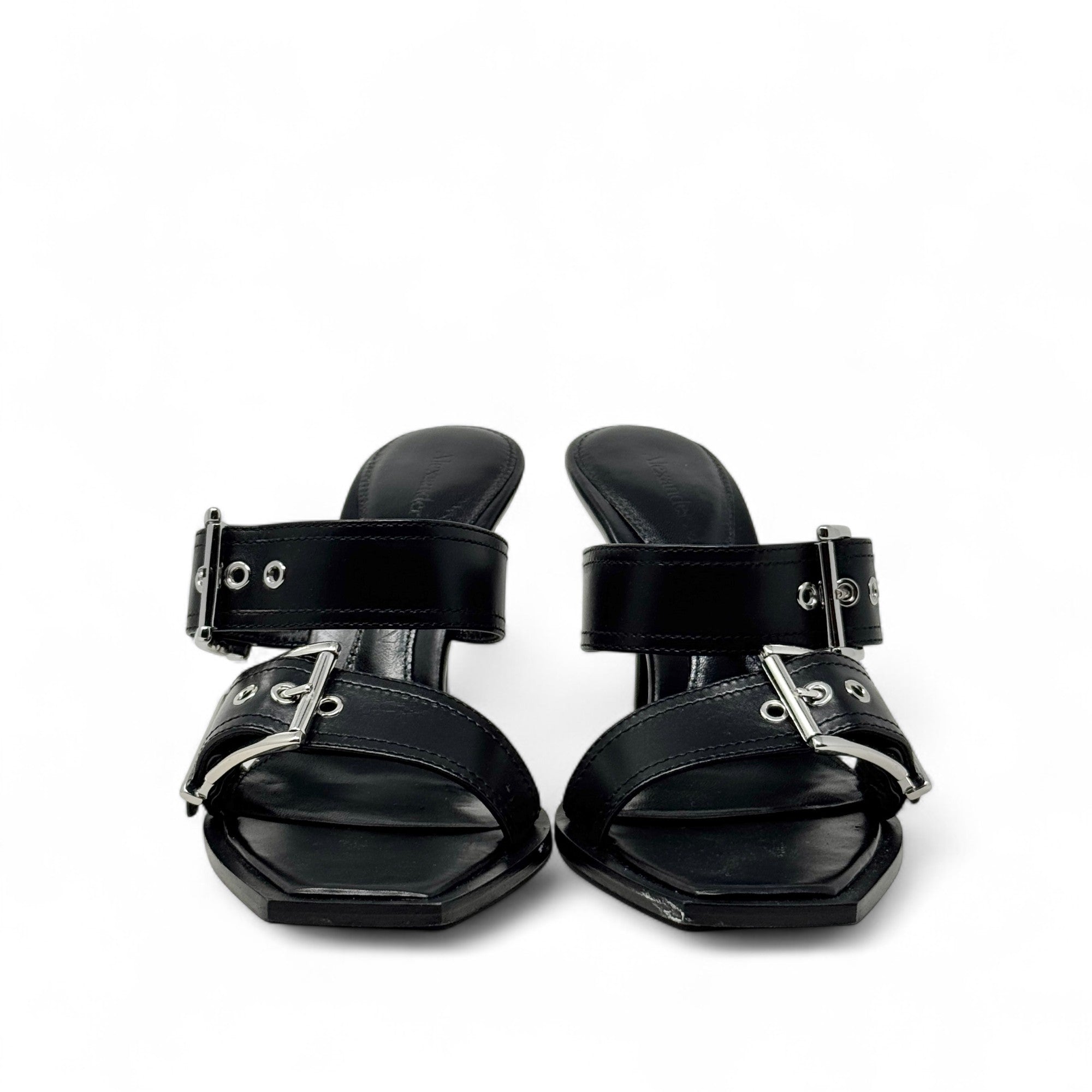 Alexander McQueen Black Punk Buckle Mules 37.5