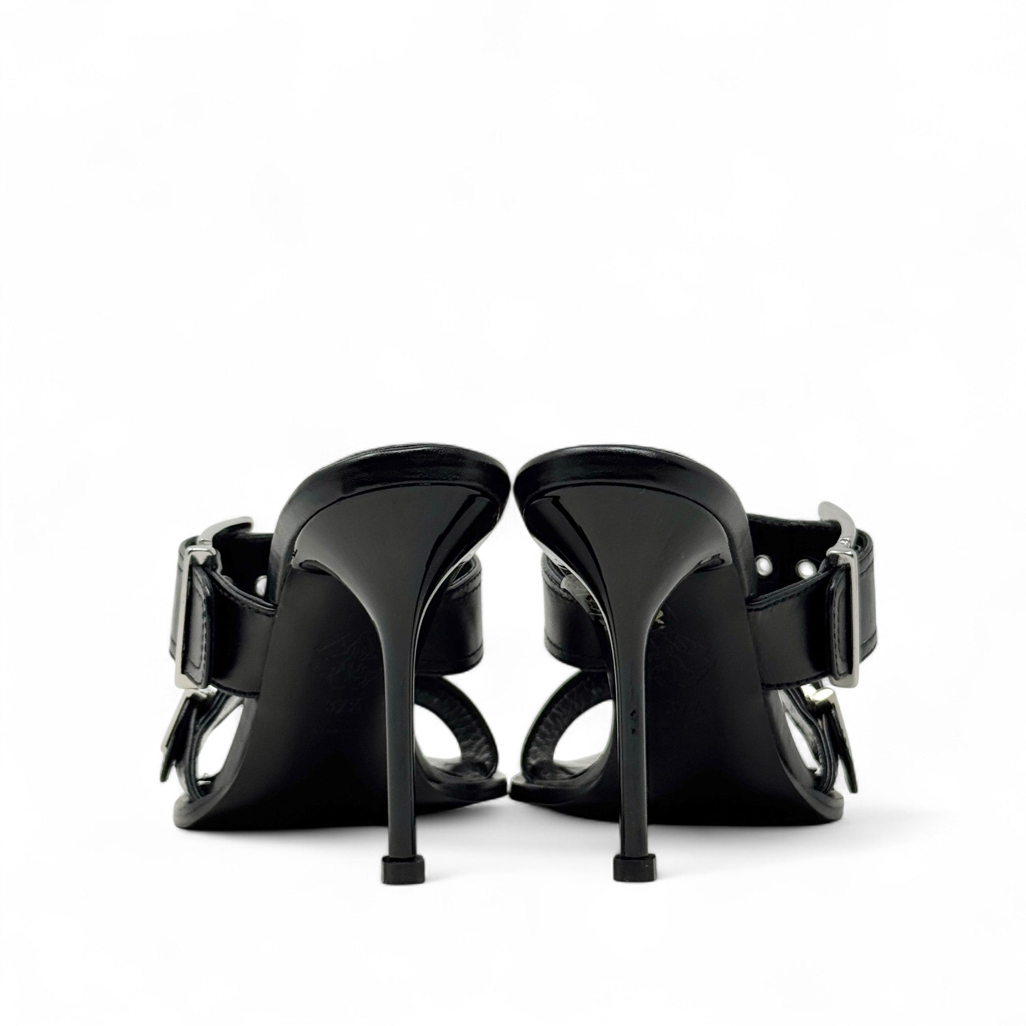 Alexander McQueen Black Punk Buckle Mules 37.5
