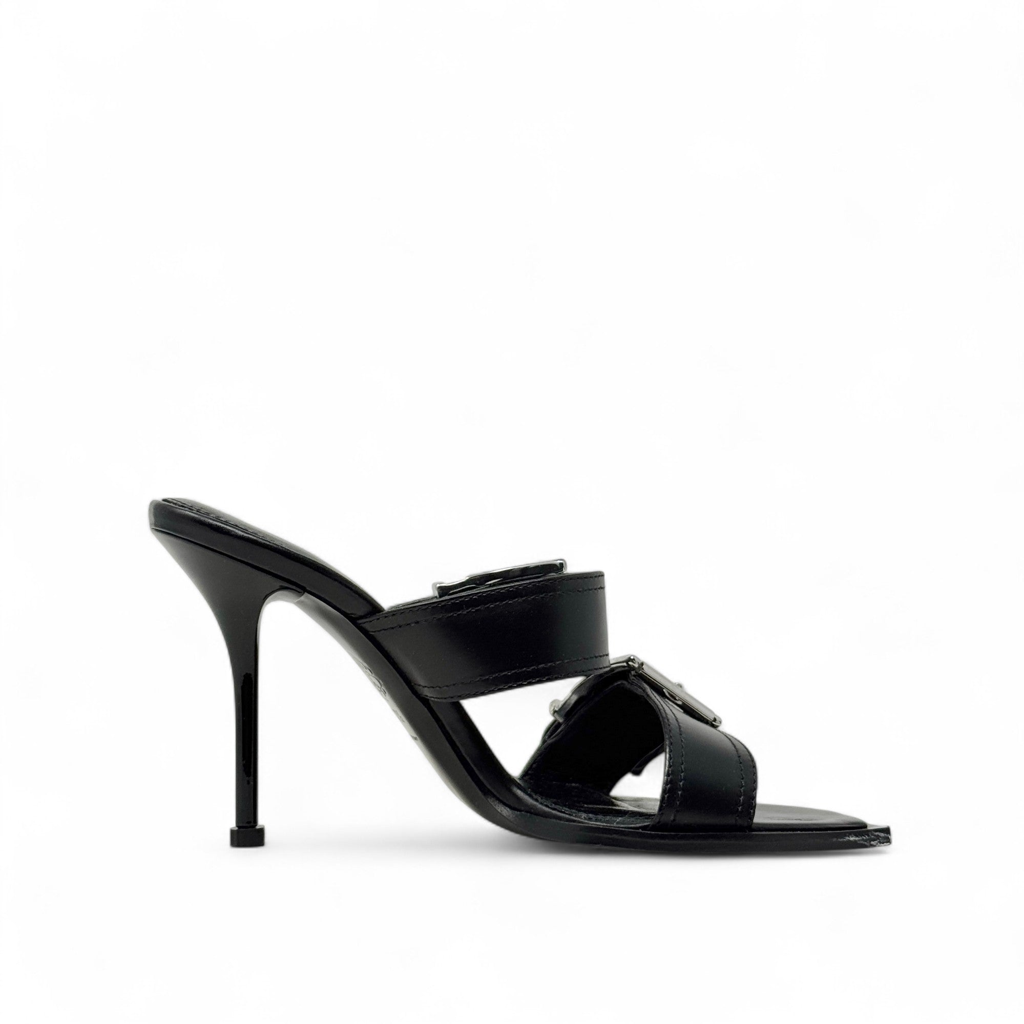 Alexander McQueen Black Punk Buckle Mules 37.5
