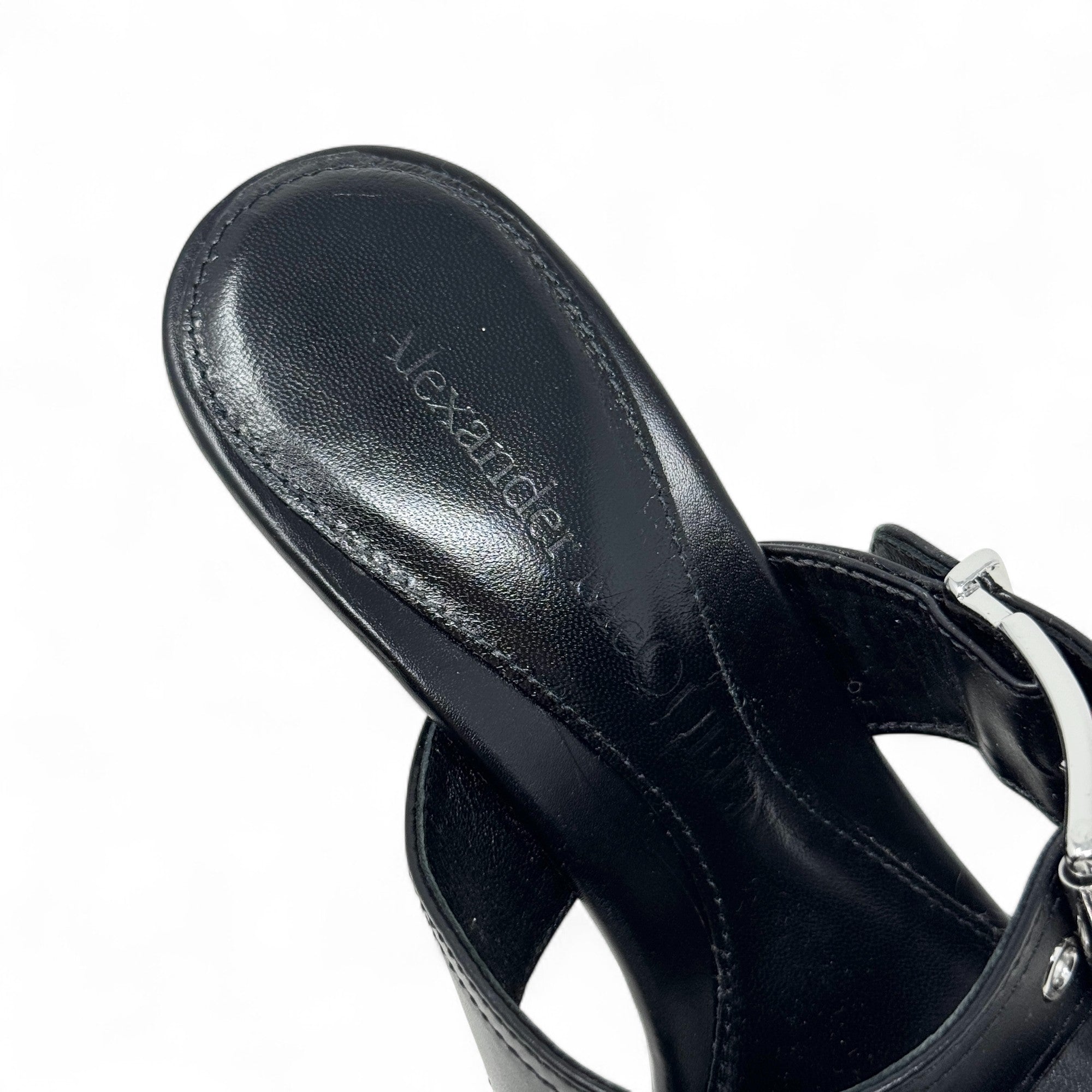 Alexander McQueen Black Punk Buckle Mules 37.5