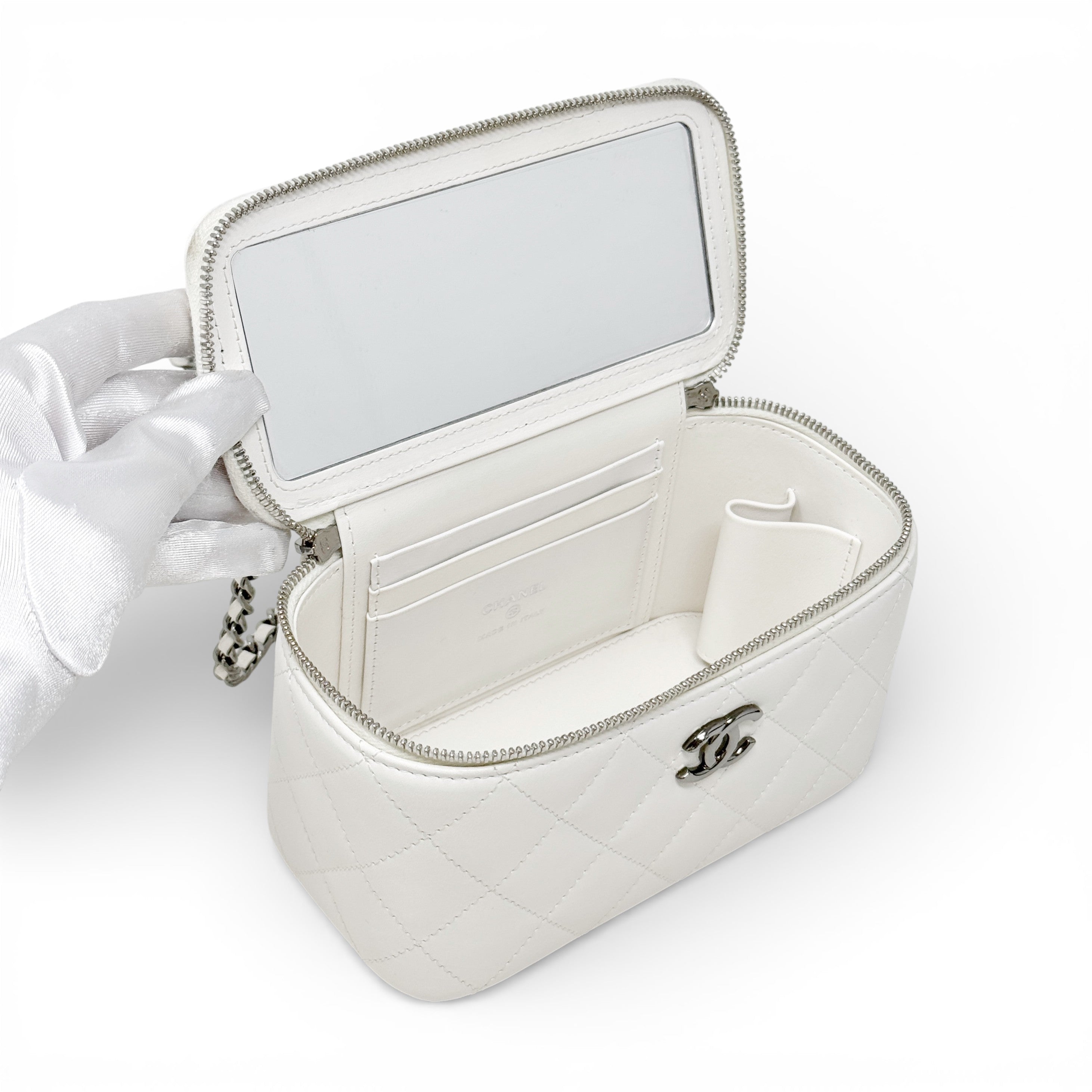 Chanel White Top Handle Vanity On Chain