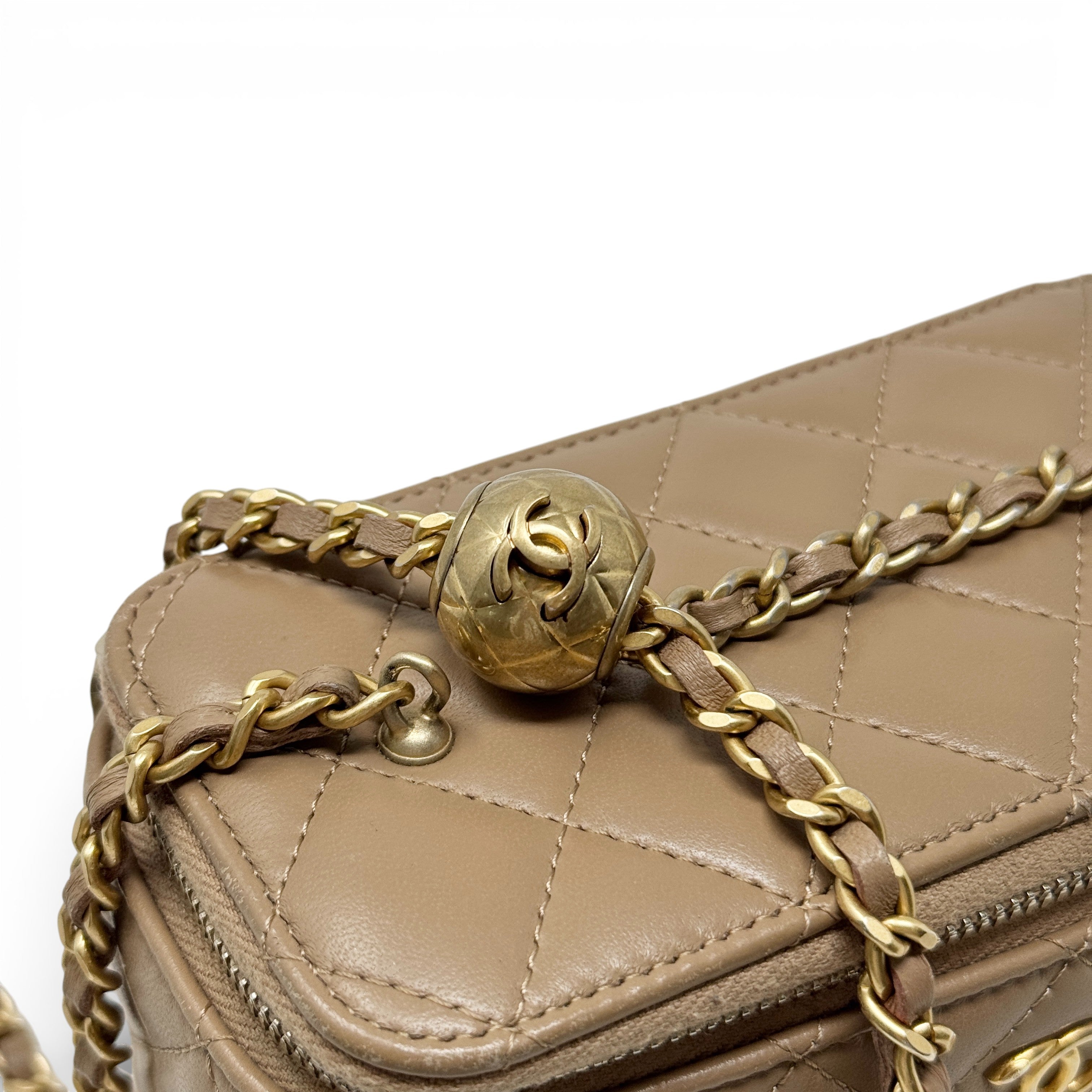 Chanel Beige Pearl Crush Vanity With Chain