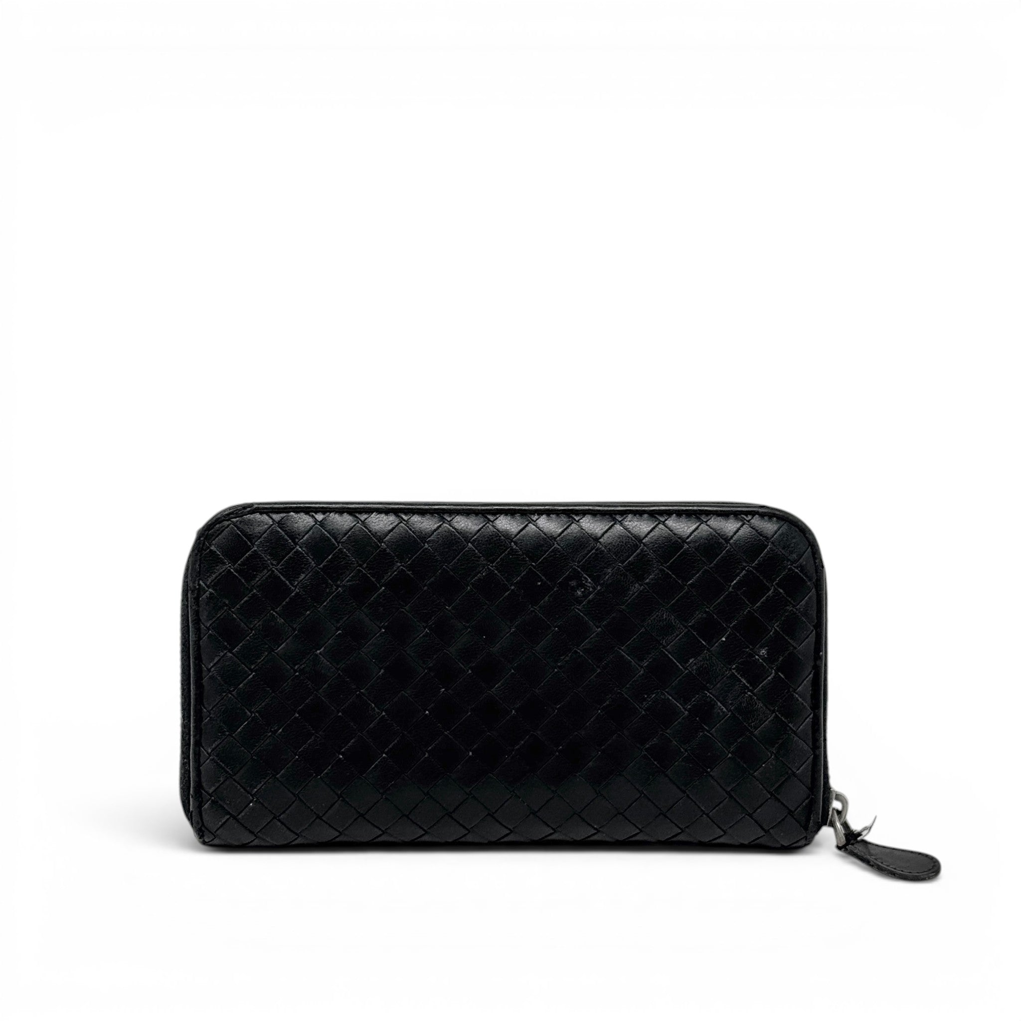 Bottega Veneta Black Intrecciato Zip Around Wallet