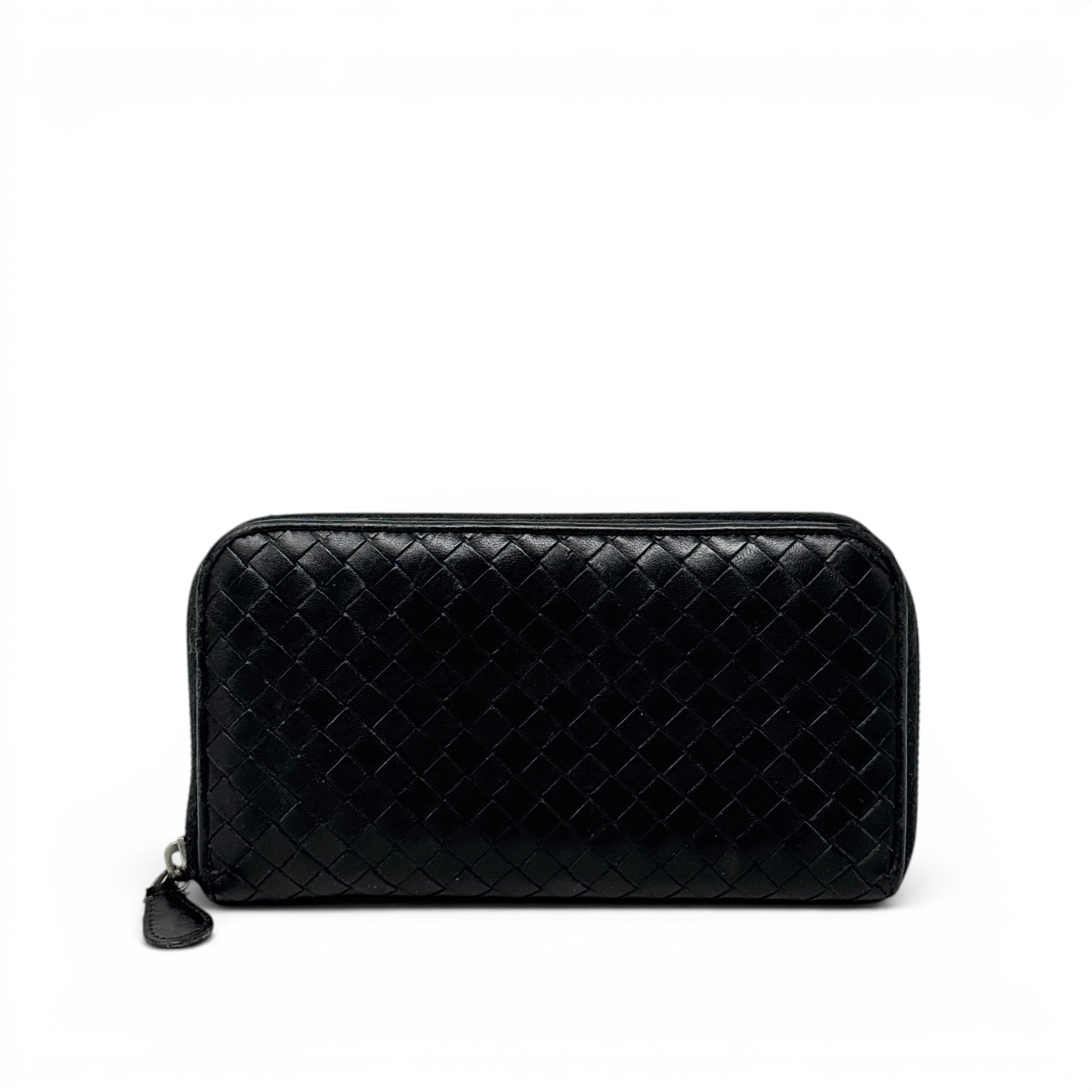 Bottega Veneta Black Intrecciato Zip Around Wallet