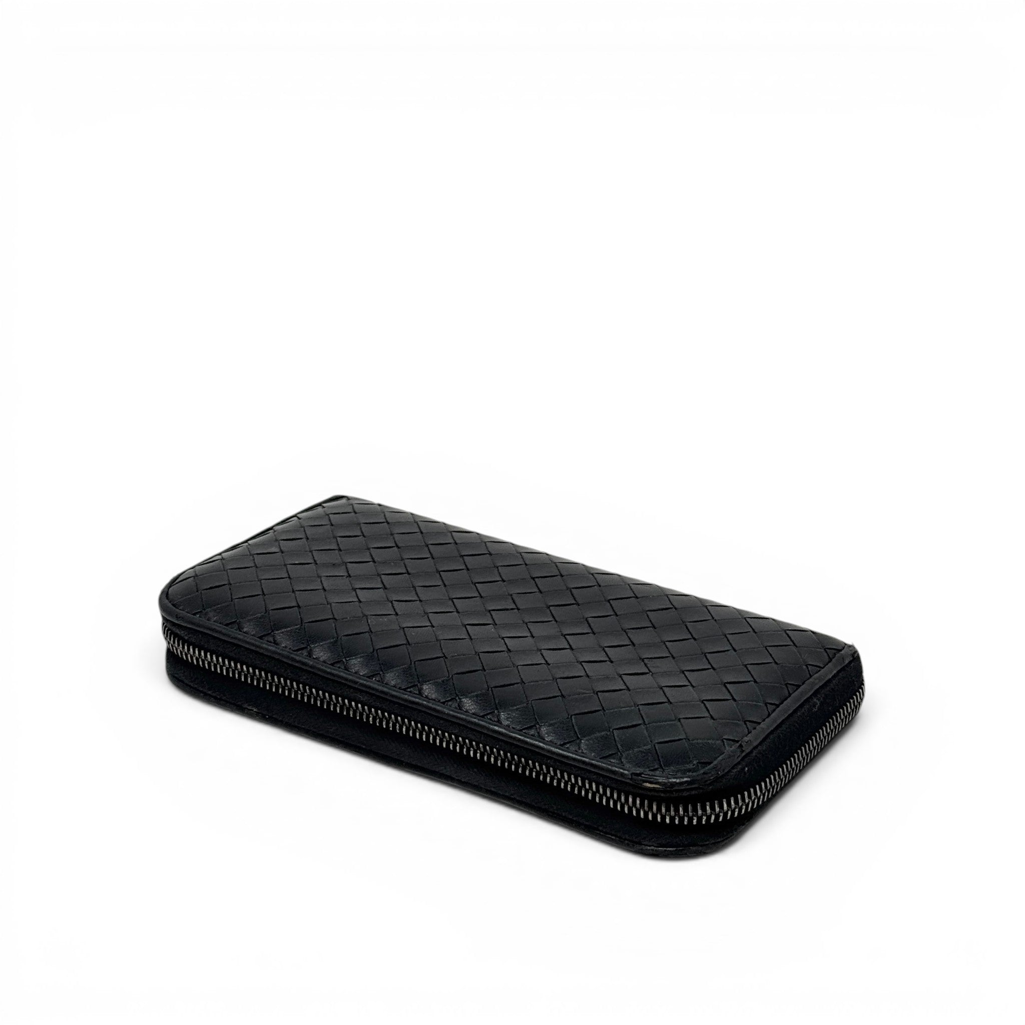 Bottega Veneta Black Intrecciato Zip Around Wallet