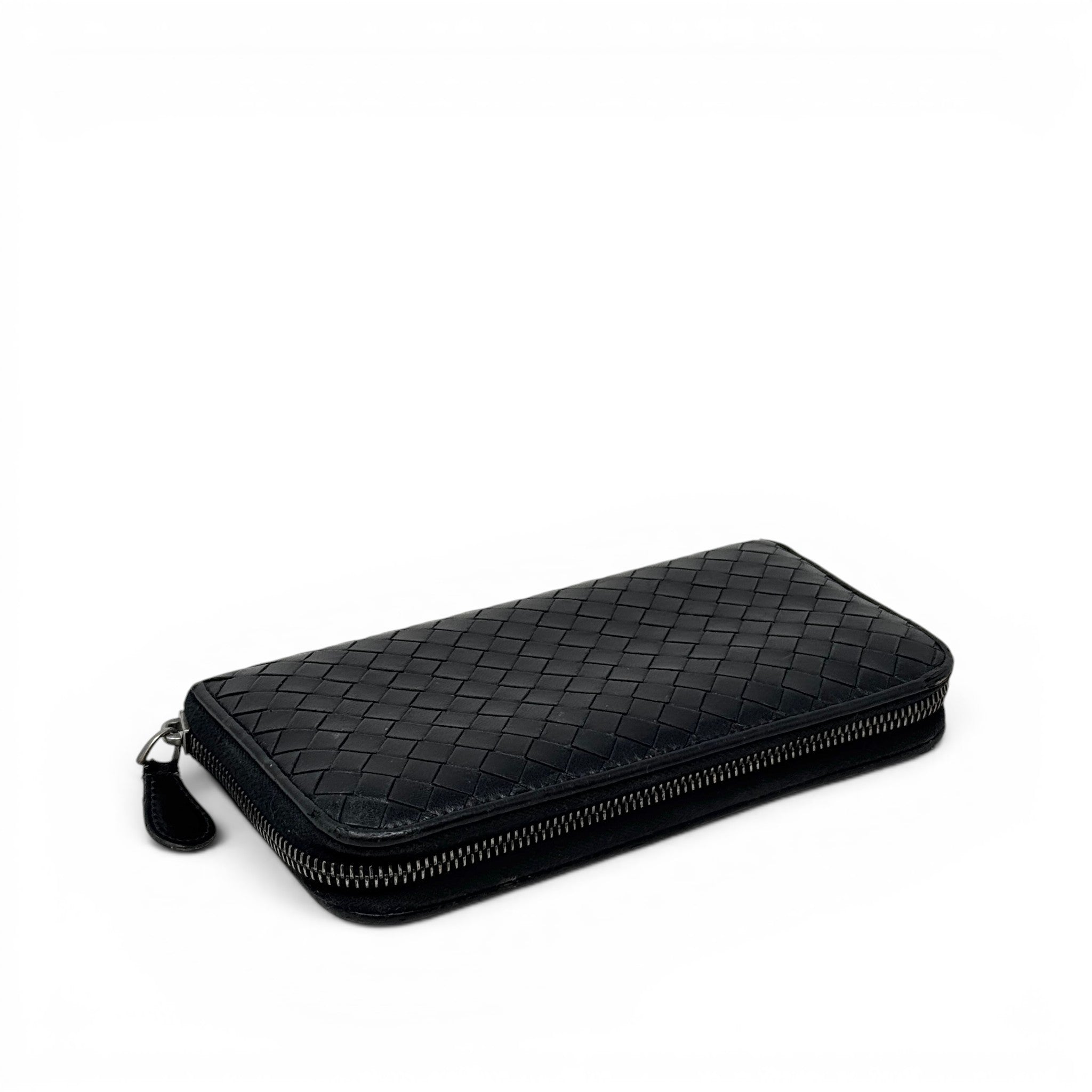 Bottega Veneta Black Intrecciato Zip Around Wallet