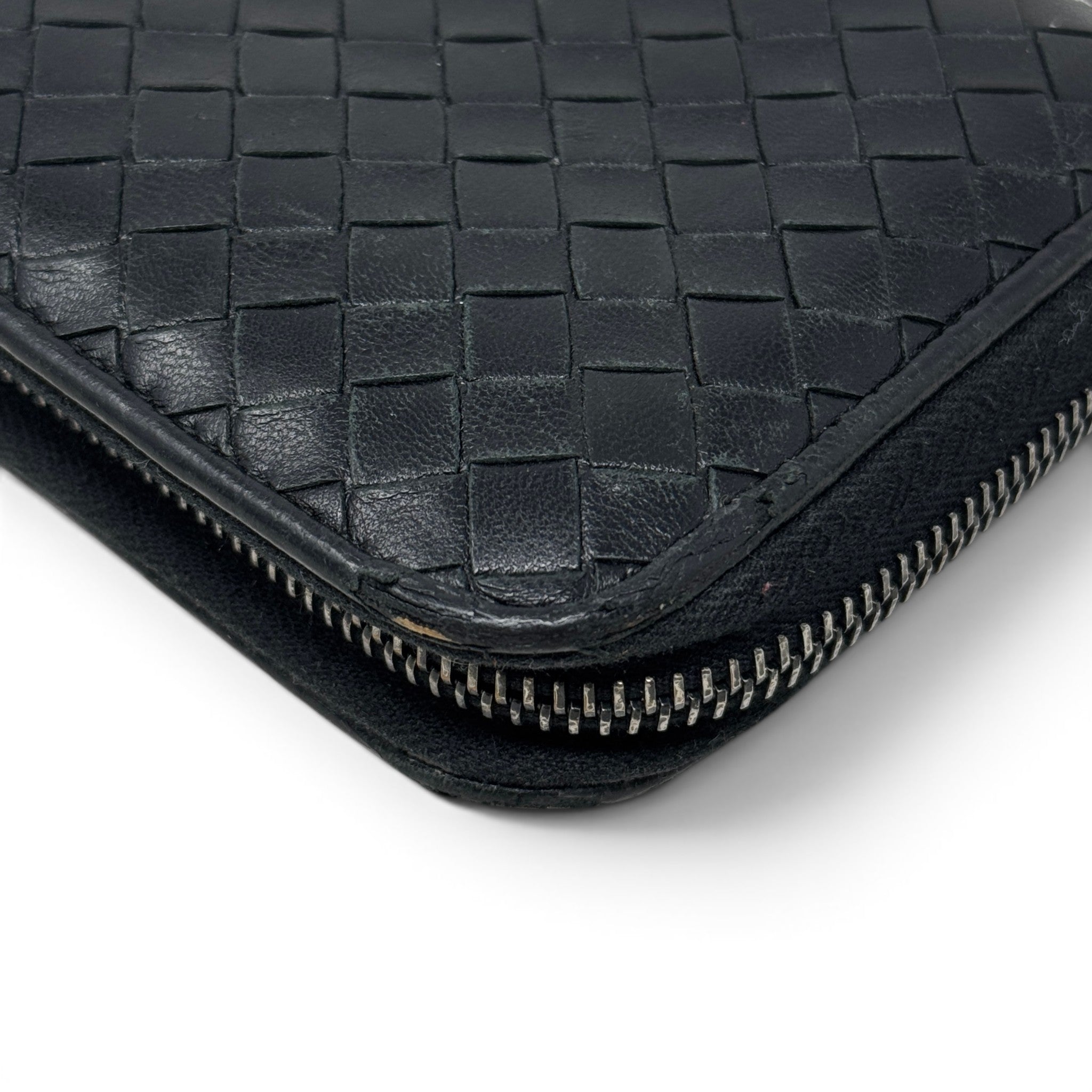 Bottega Veneta Black Intrecciato Zip Around Wallet