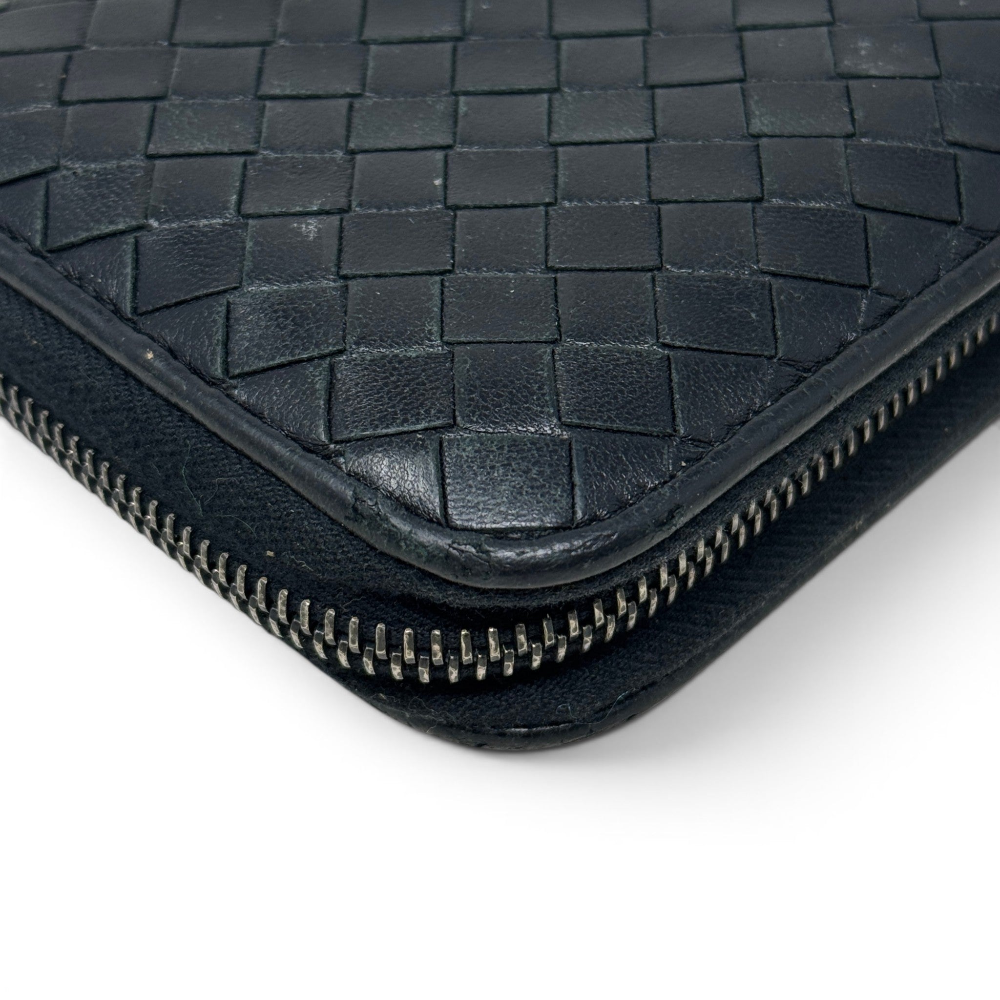 Bottega Veneta Black Intrecciato Zip Around Wallet