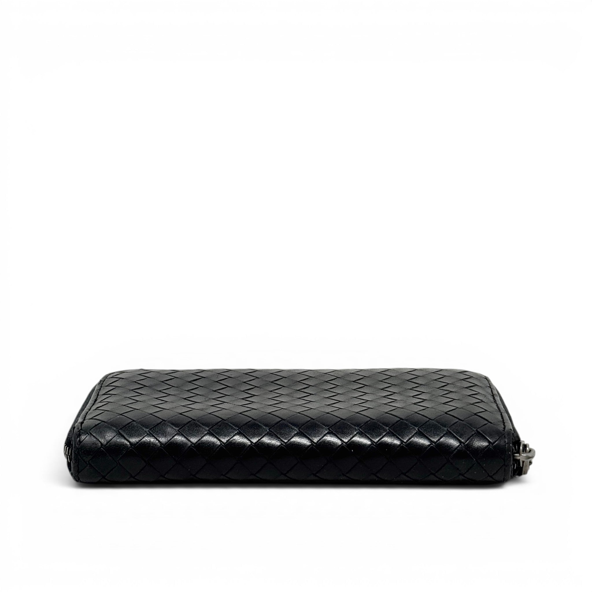 Bottega Veneta Black Intrecciato Zip Around Wallet
