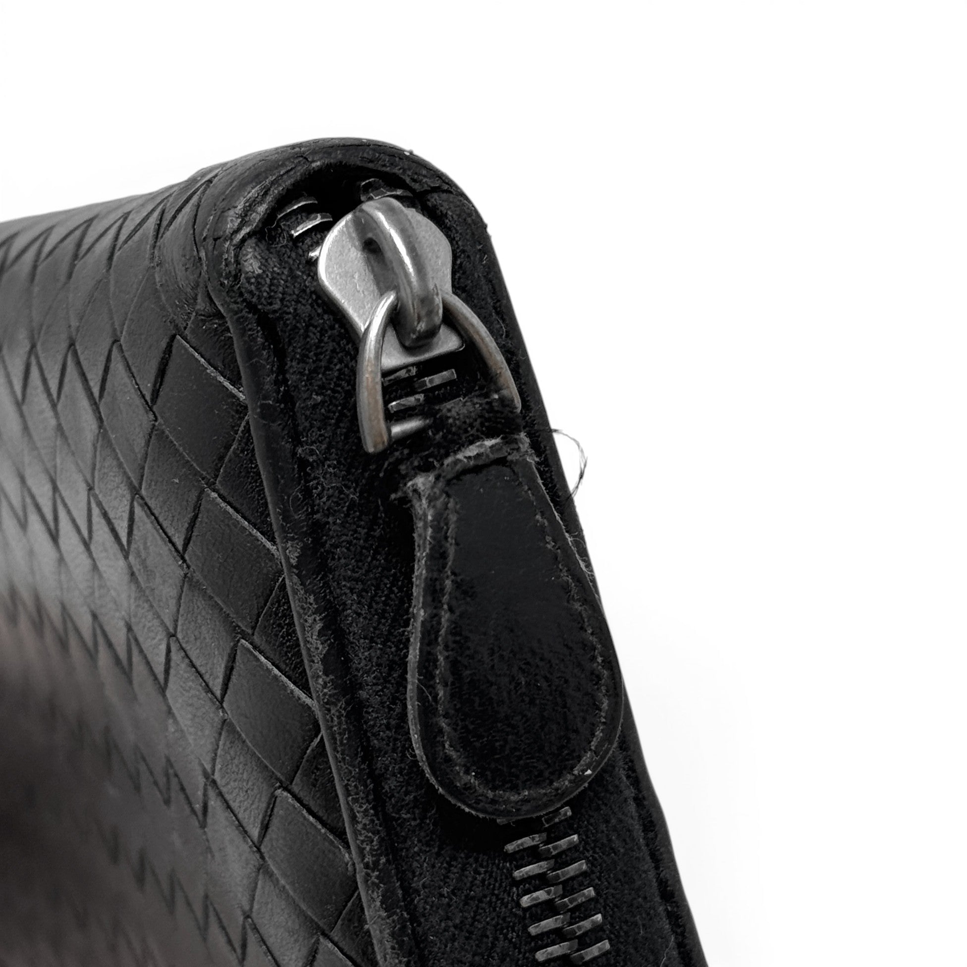 Bottega Veneta Black Intrecciato Zip Around Wallet