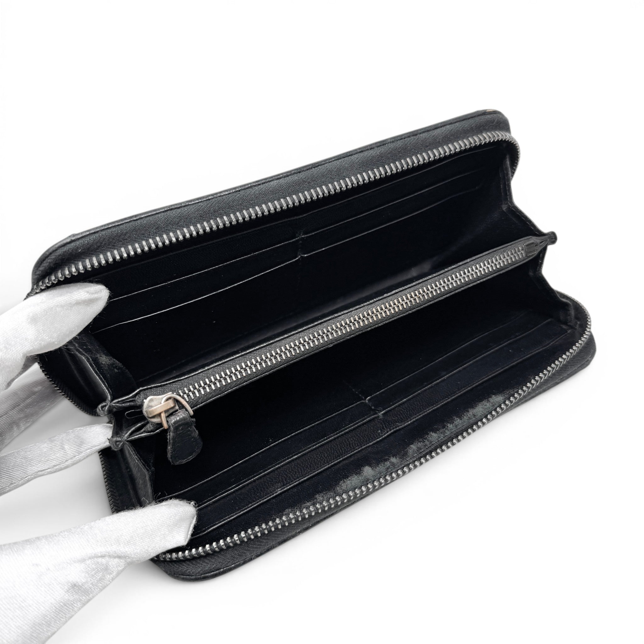 Bottega Veneta Black Intrecciato Zip Around Wallet