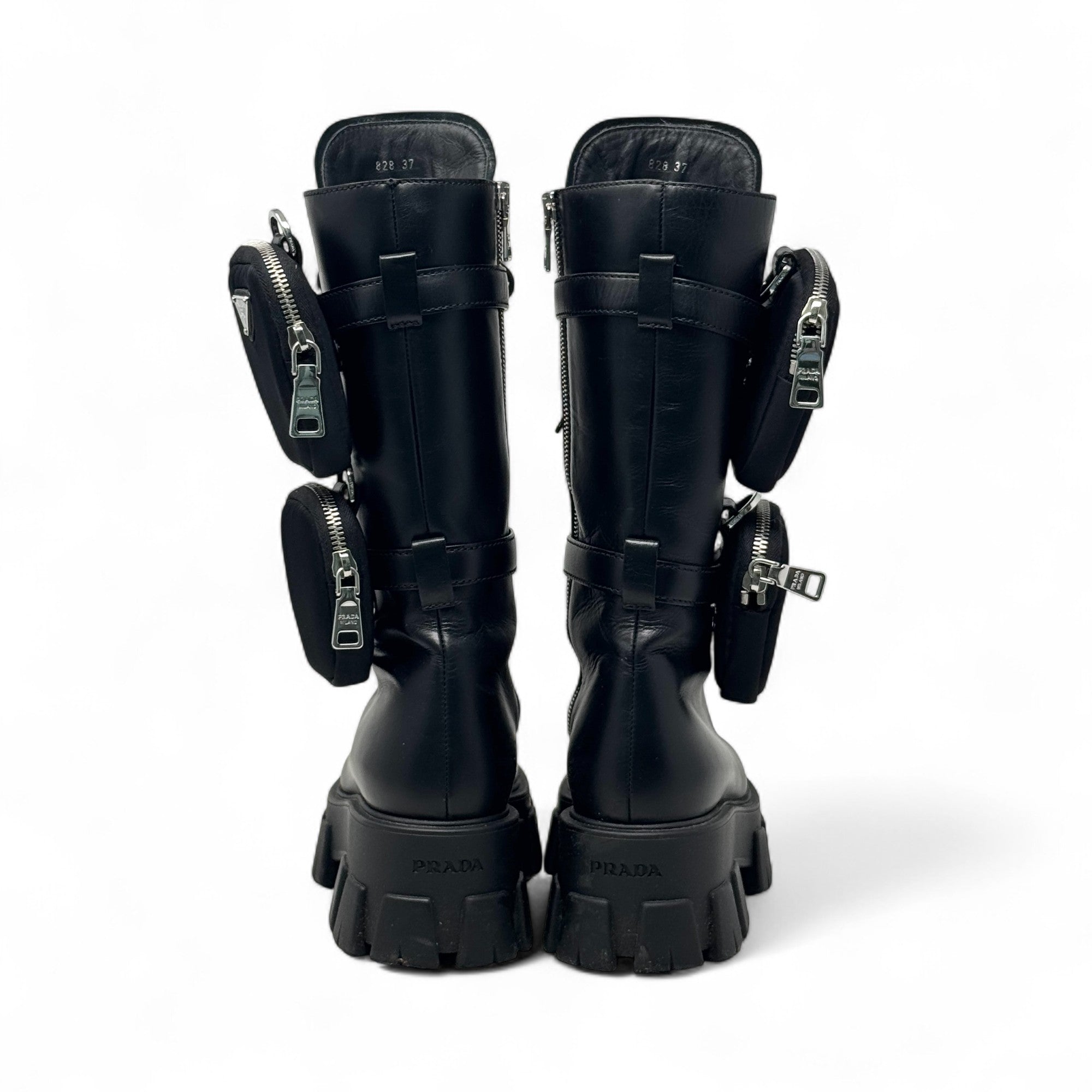 Prada Black Brushed Tall Monolith Combat Boots 37