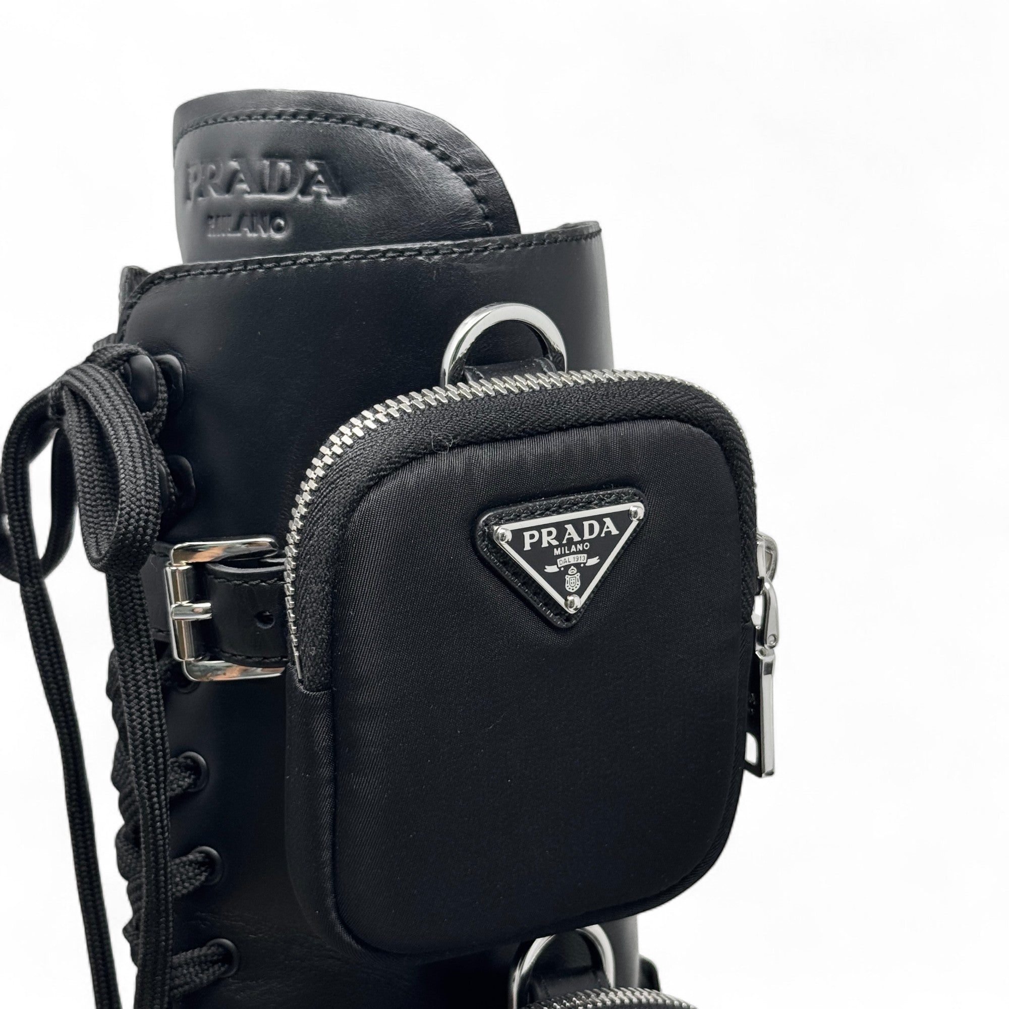 Prada Black Brushed Tall Monolith Combat Boots 37