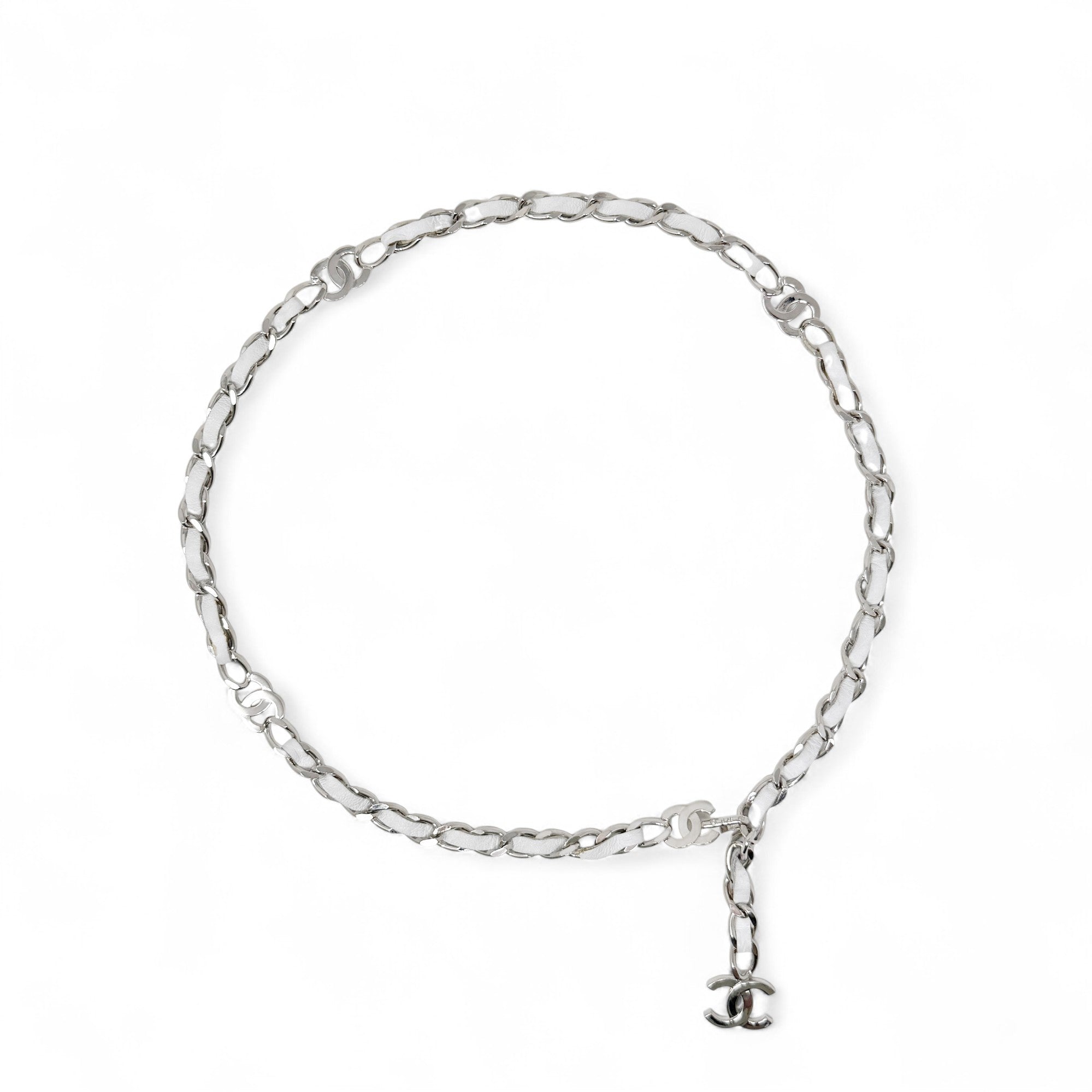 Chanel White Leather Chain CC Belt