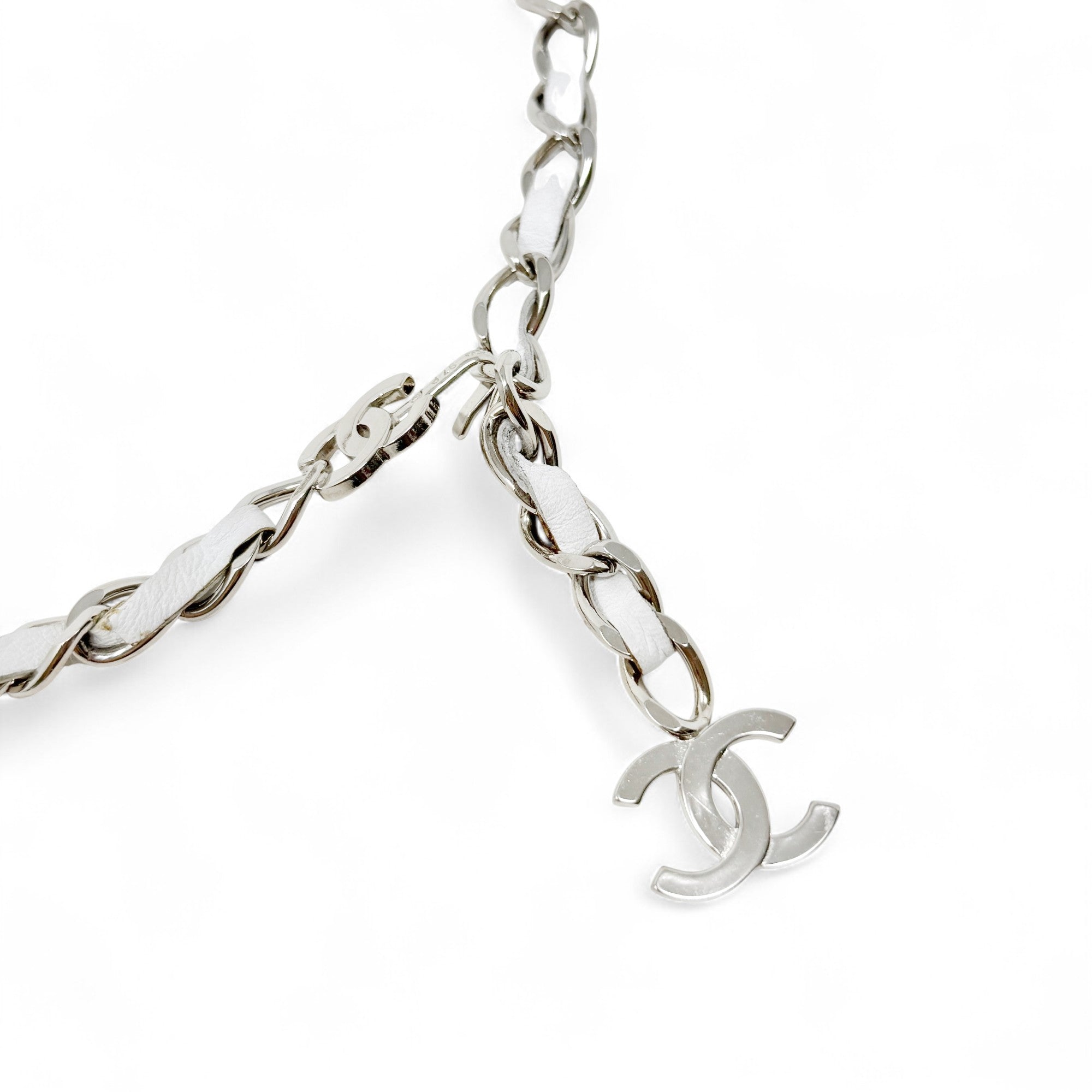 Chanel White Leather Chain CC Belt