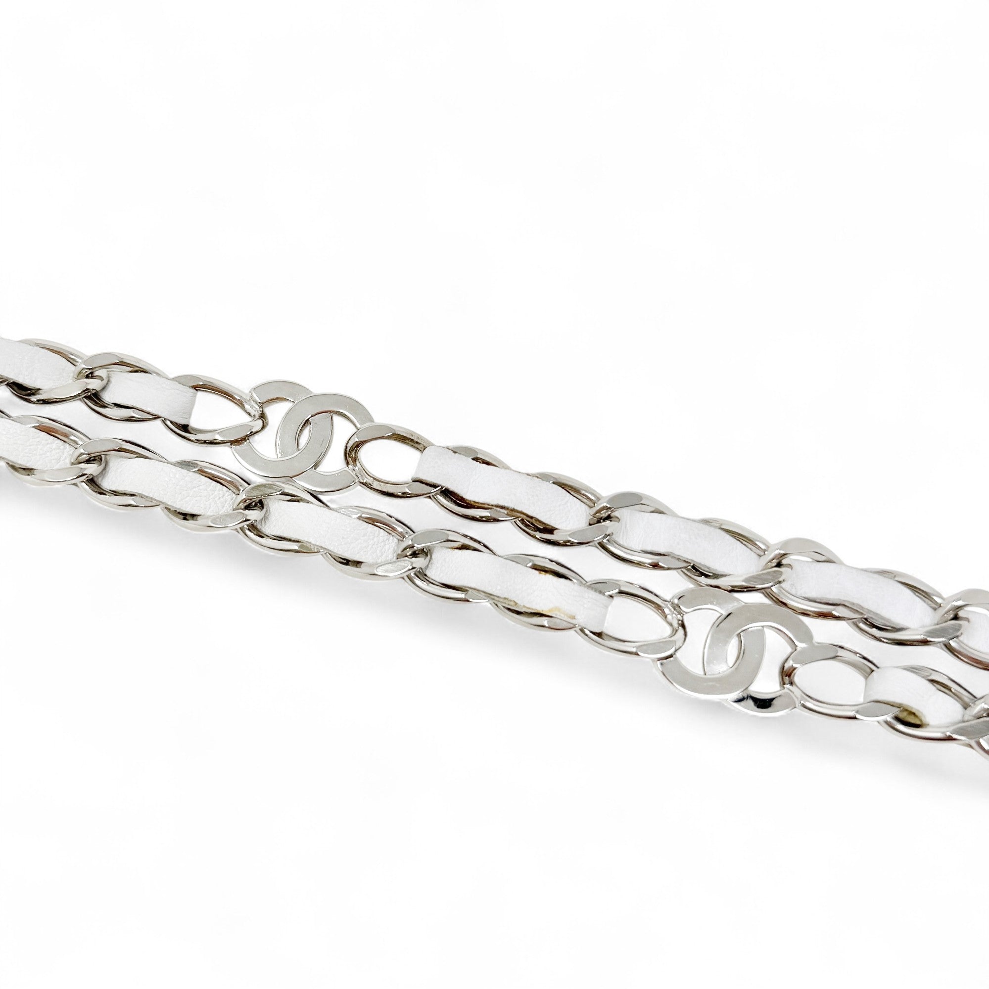 Chanel White Leather Chain CC Belt