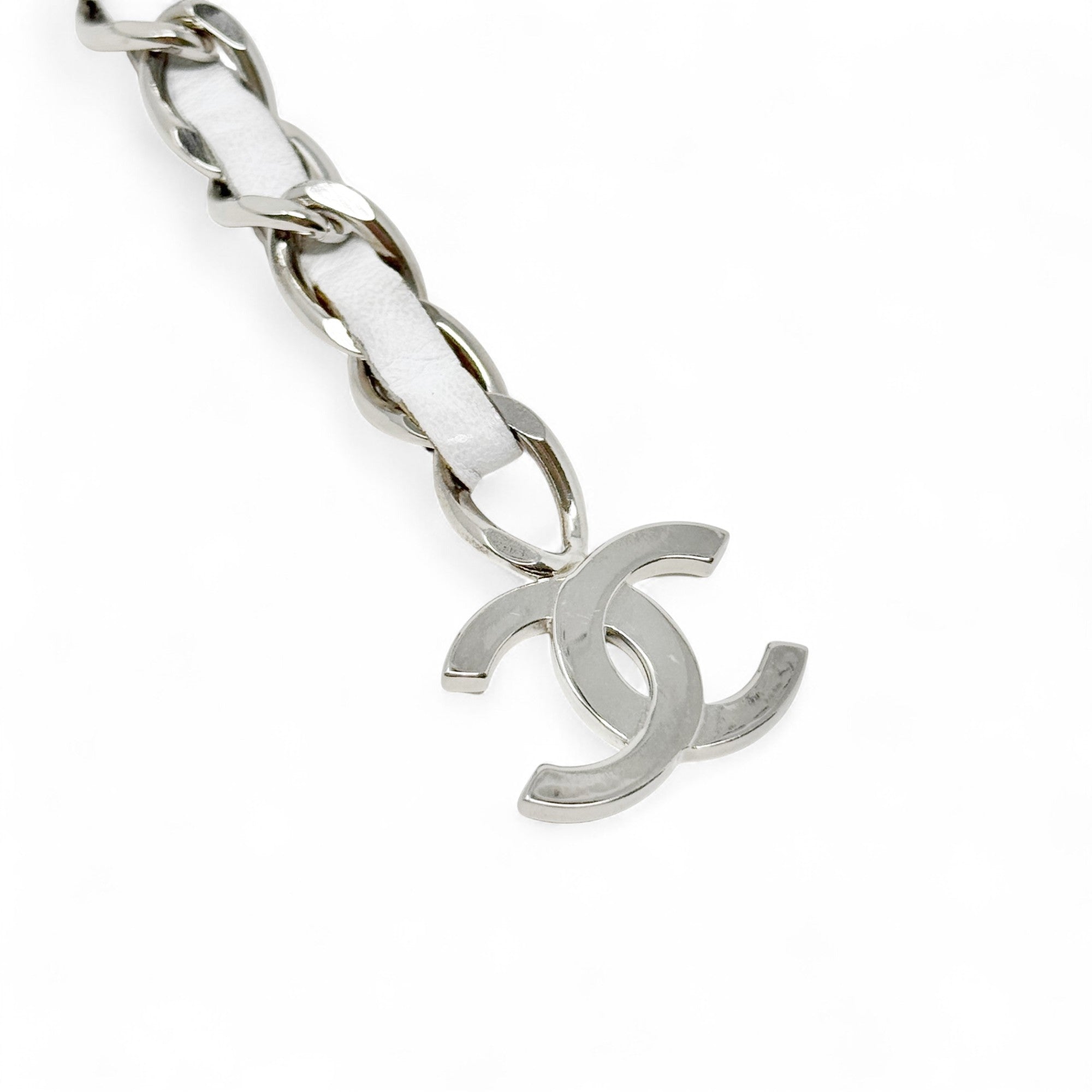 Chanel White Leather Chain CC Belt