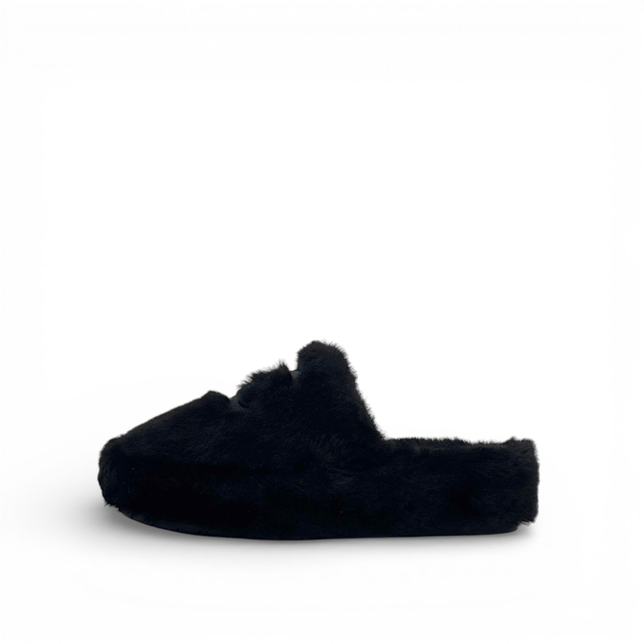 Chanel Black Shearling Flat Mules 37 With Pouch