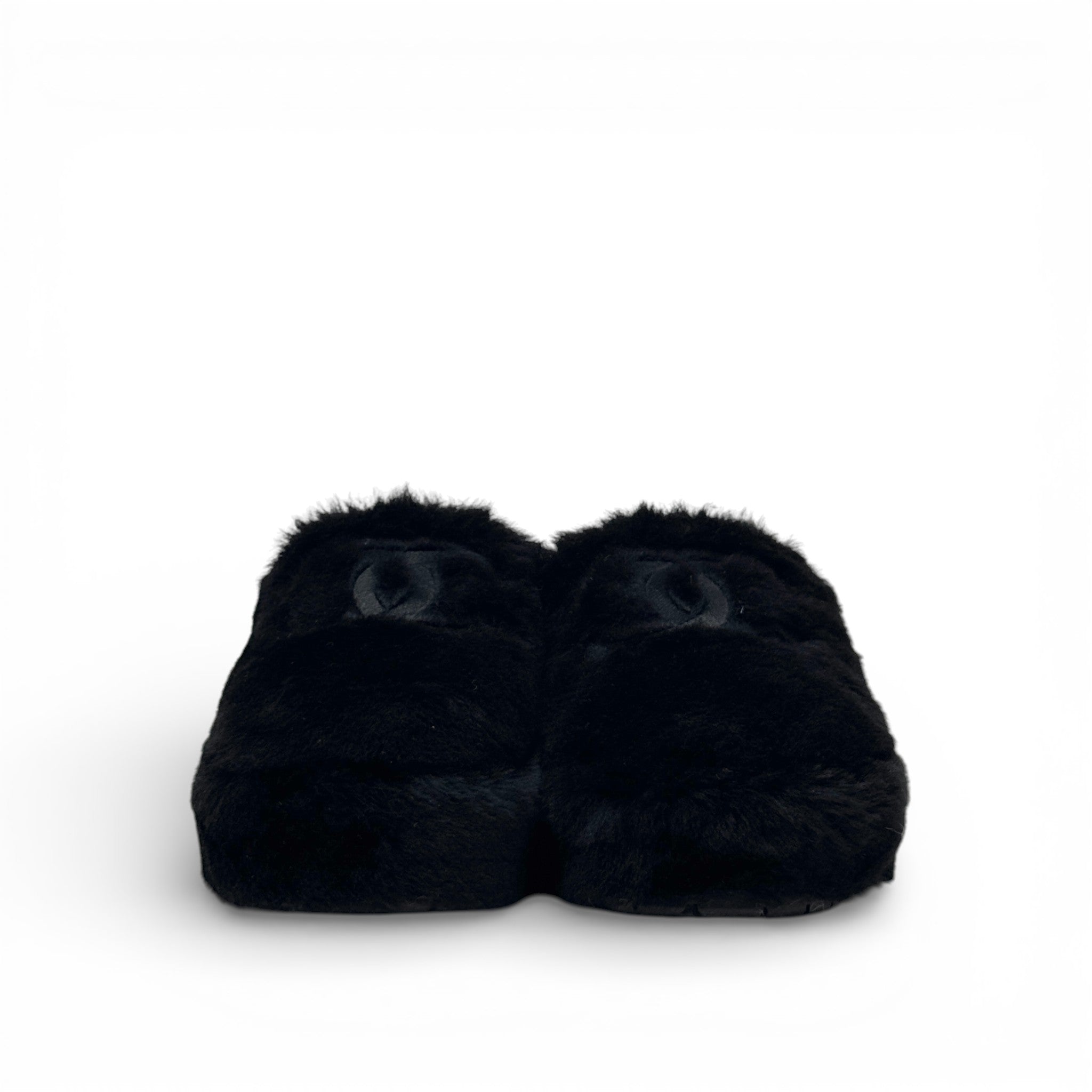 Chanel Black Shearling Flat Mules 37 With Pouch