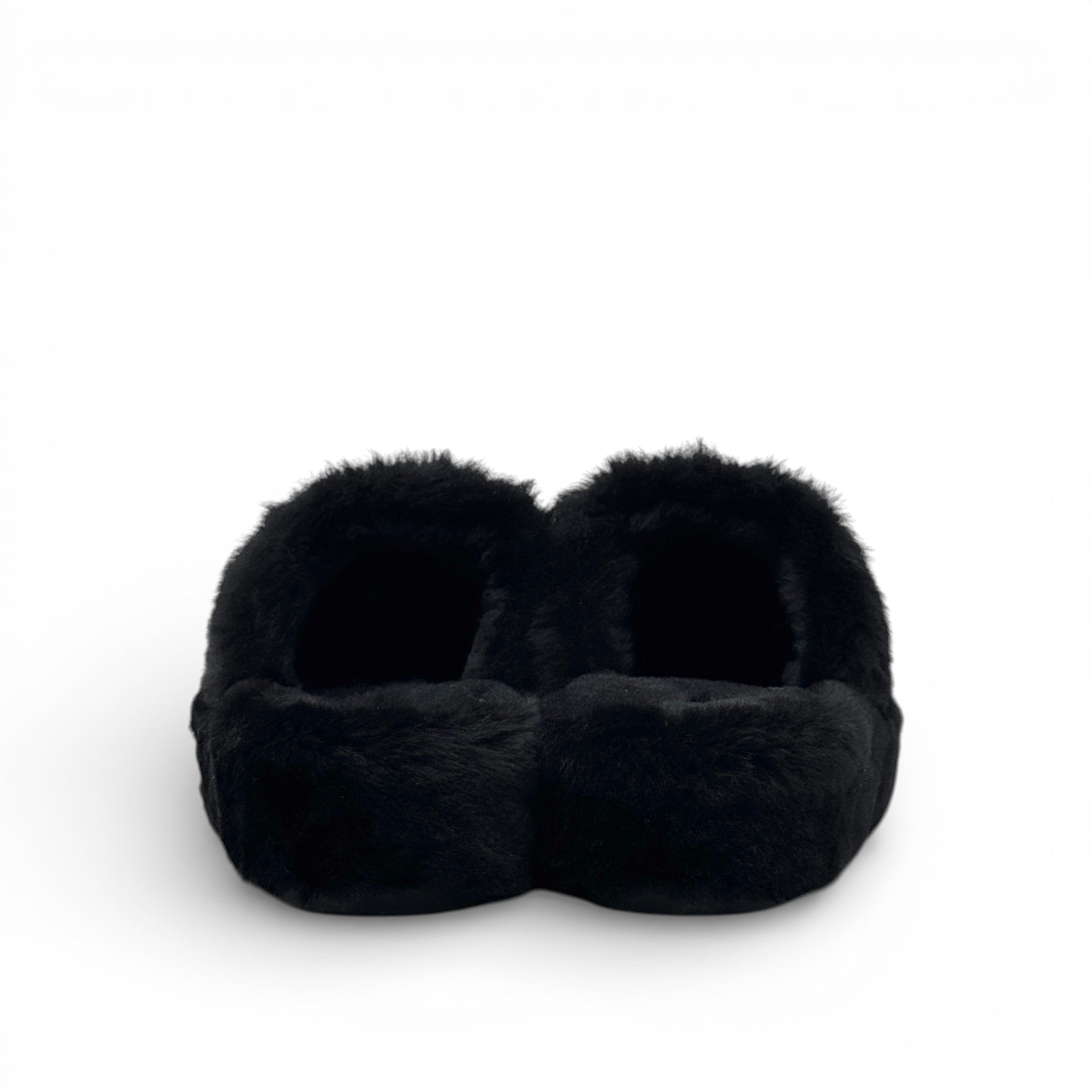Chanel Black Shearling Flat Mules 37 With Pouch