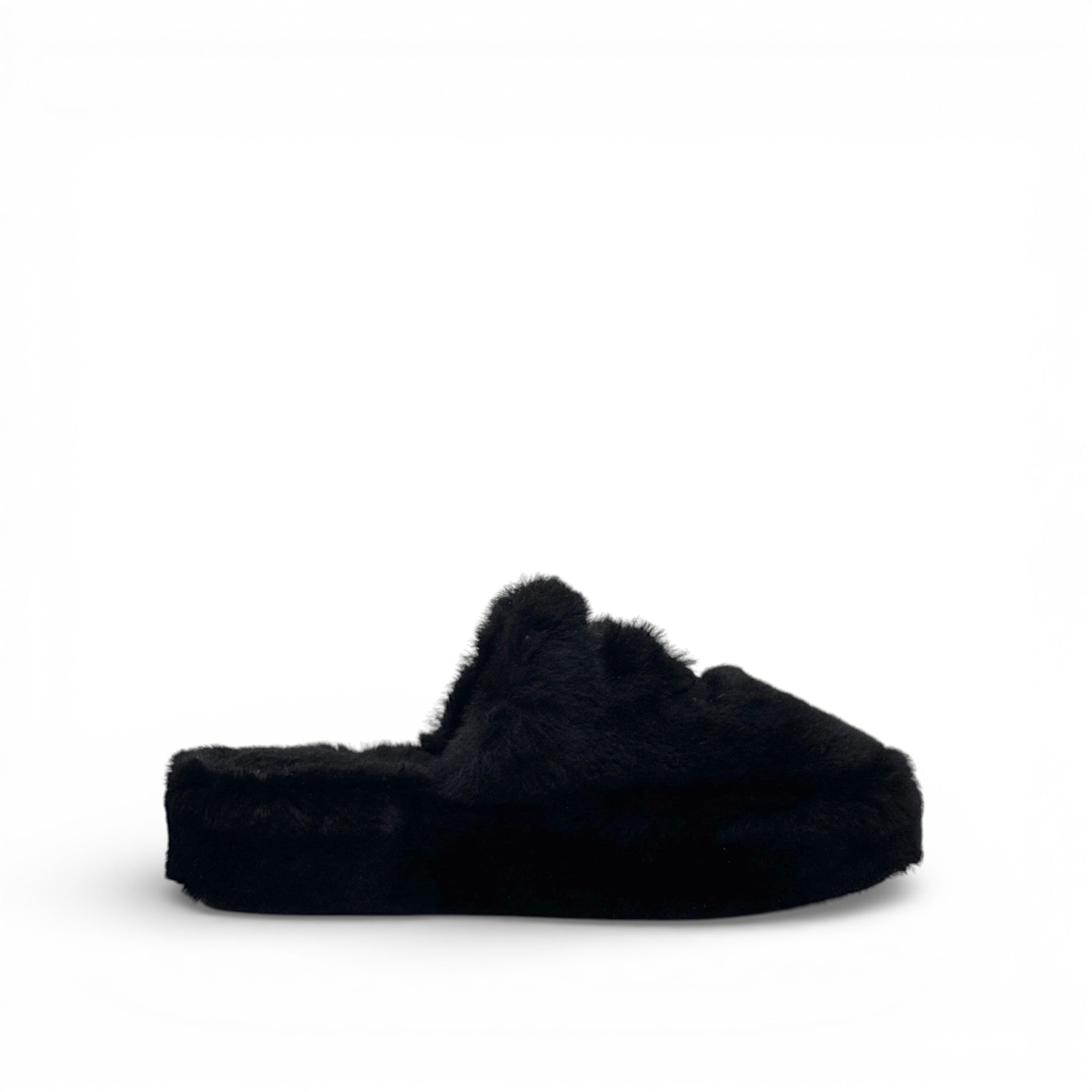 Chanel Black Shearling Flat Mules 37 With Pouch