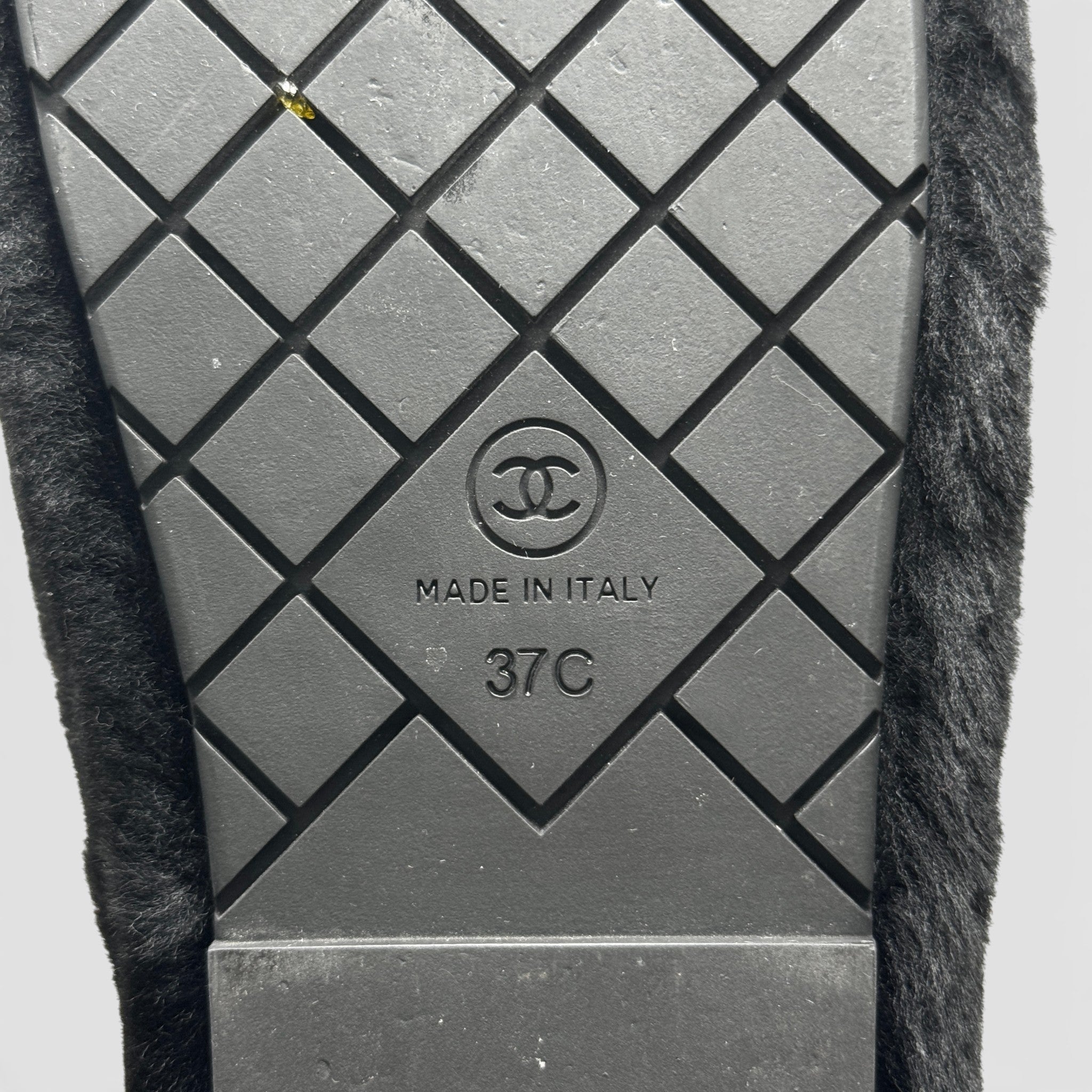 Chanel Black Shearling Flat Mules 37 With Pouch