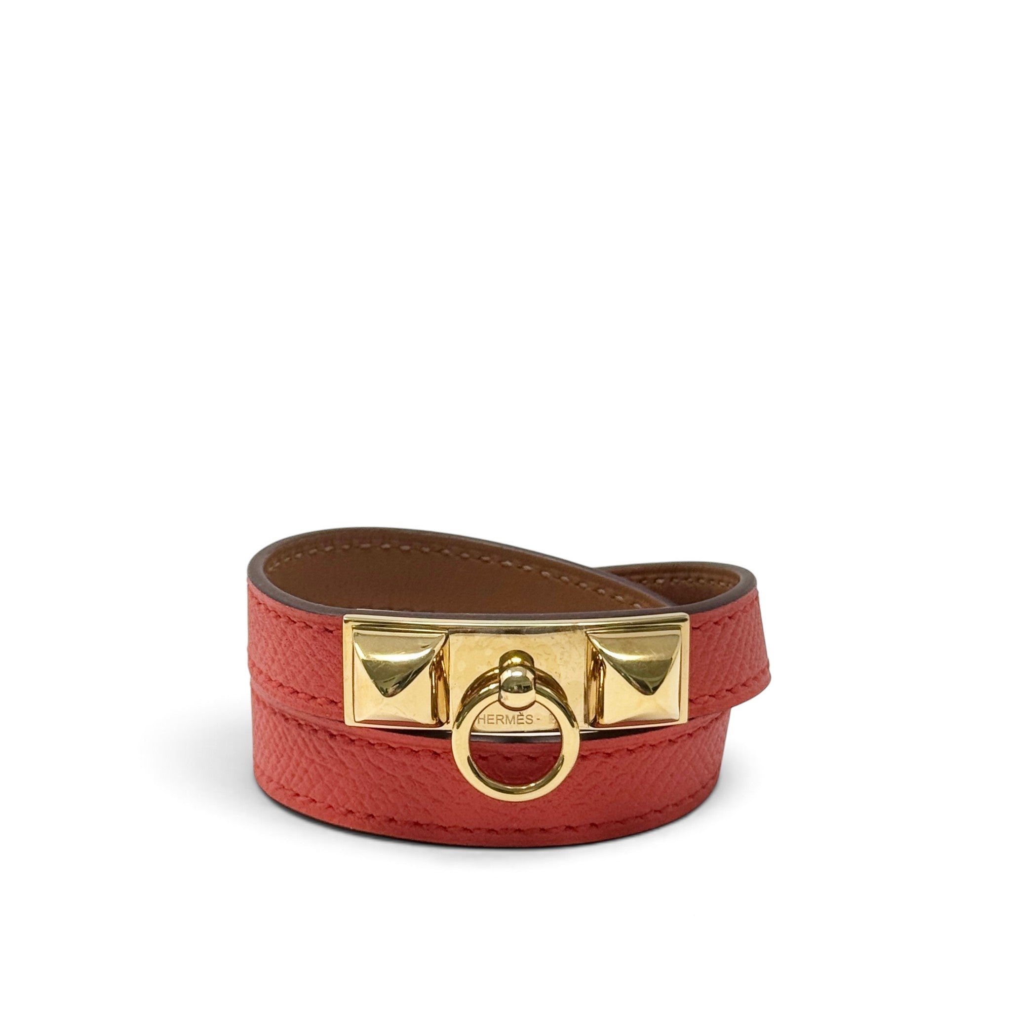 Hermes Rose Jaipur Epsom Rivale Double Tour Bracelet T1