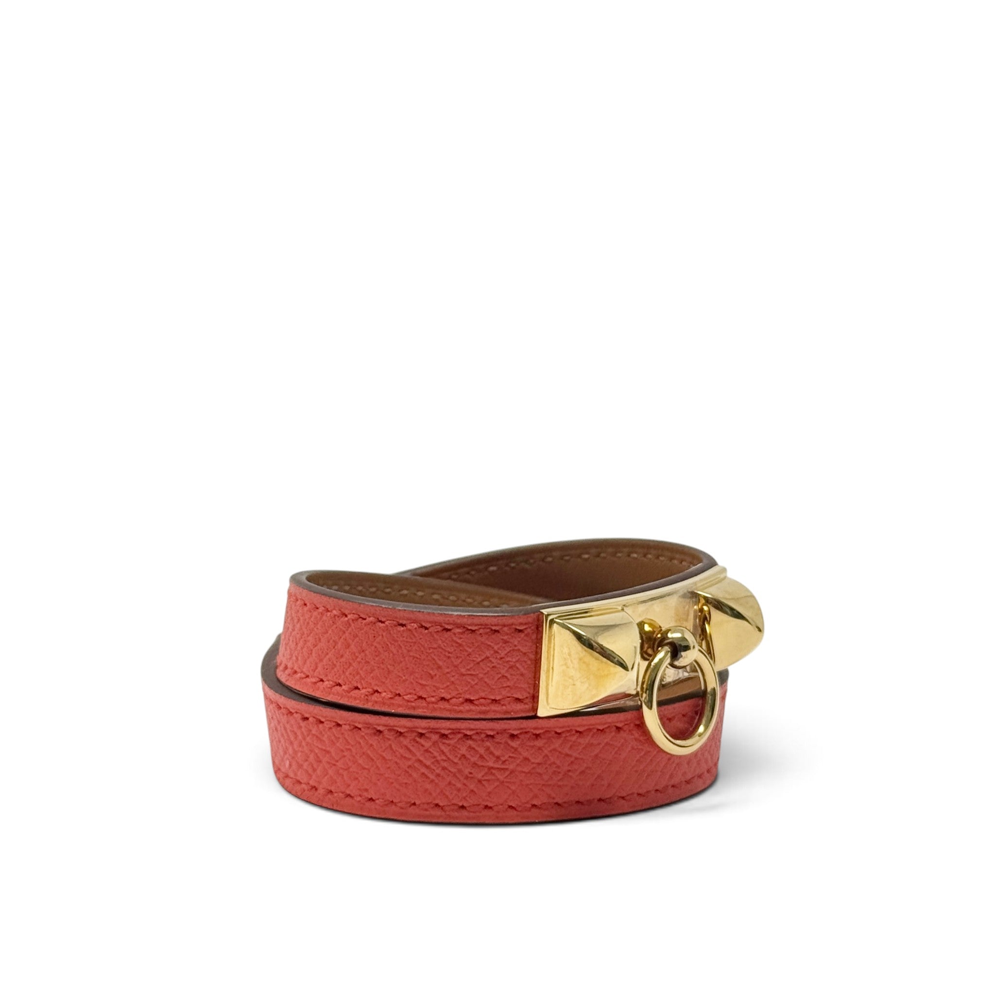 Hermes Rose Jaipur Epsom Rivale Double Tour Bracelet T1