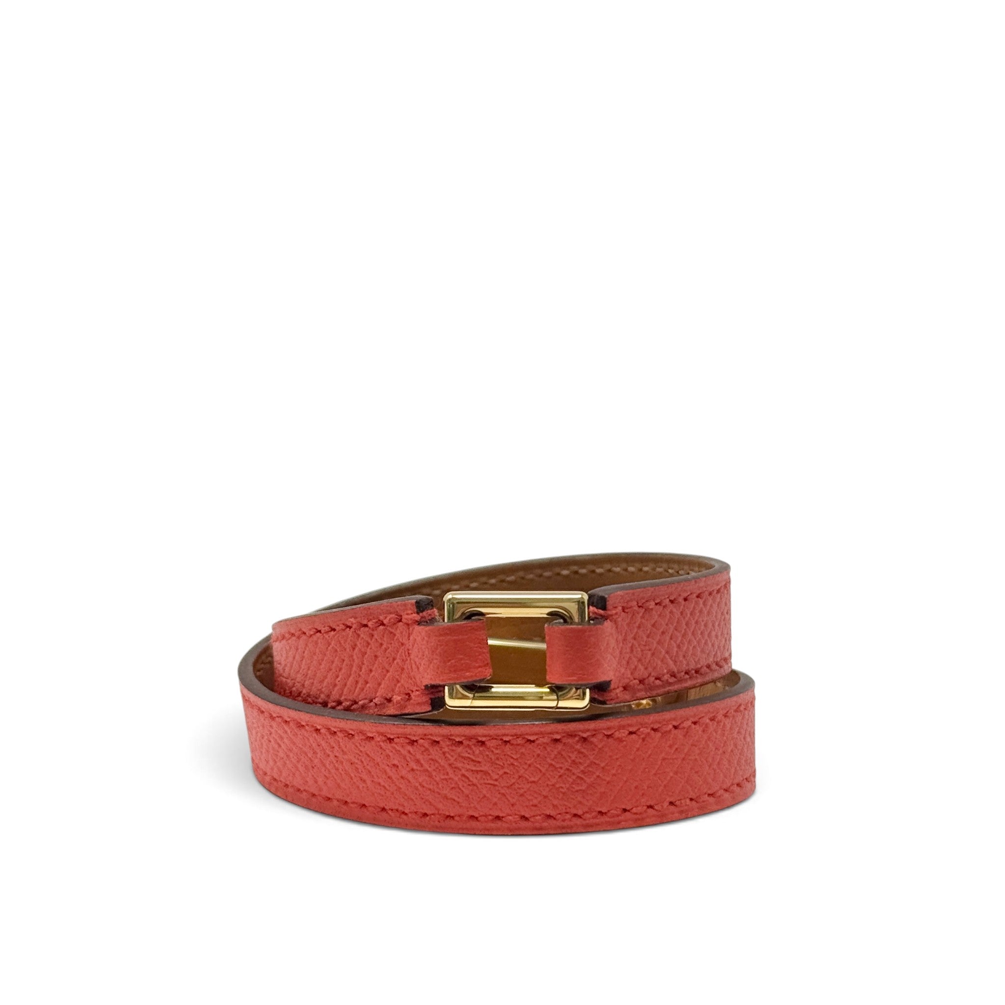 Hermes Rose Jaipur Epsom Rivale Double Tour Bracelet T1