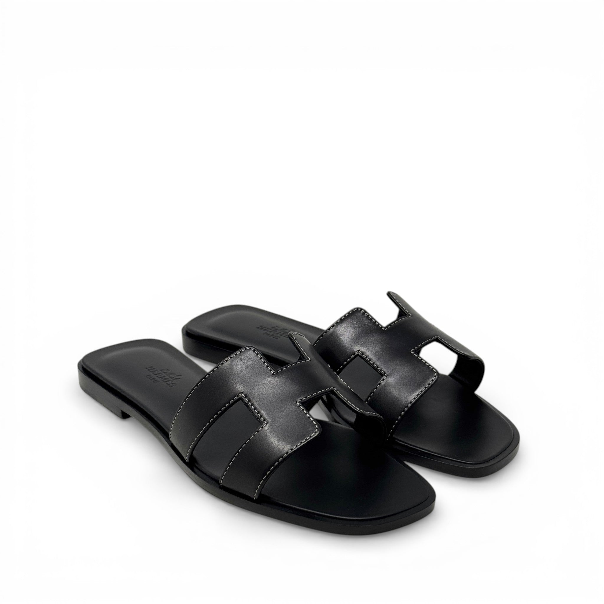 Hermes Noir Oran Sandals 36.5