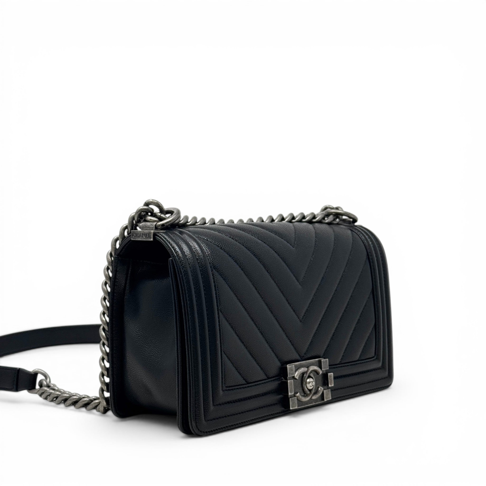 Chanel Black Chevron Medium Boy Bag