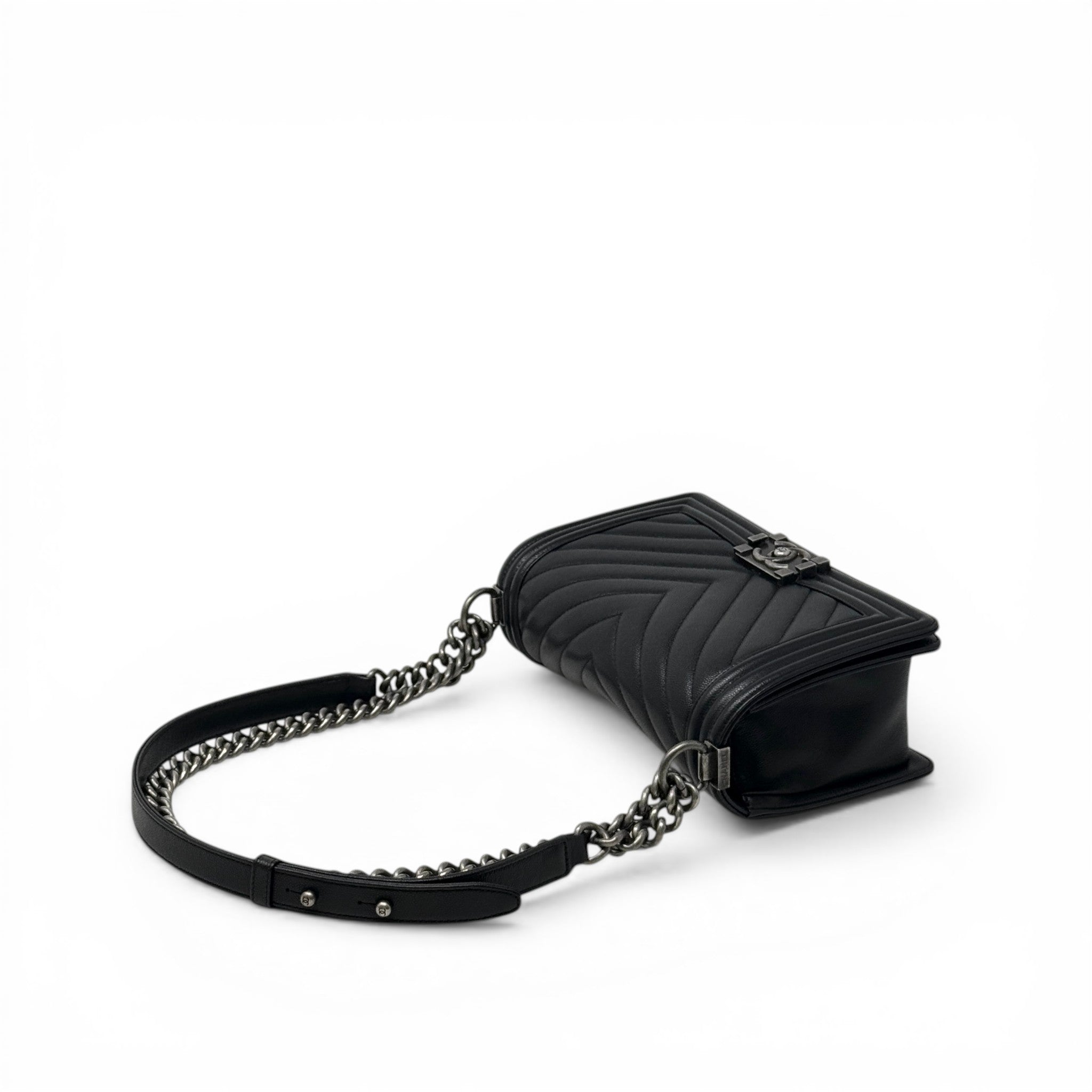 Chanel Black Chevron Medium Boy Bag