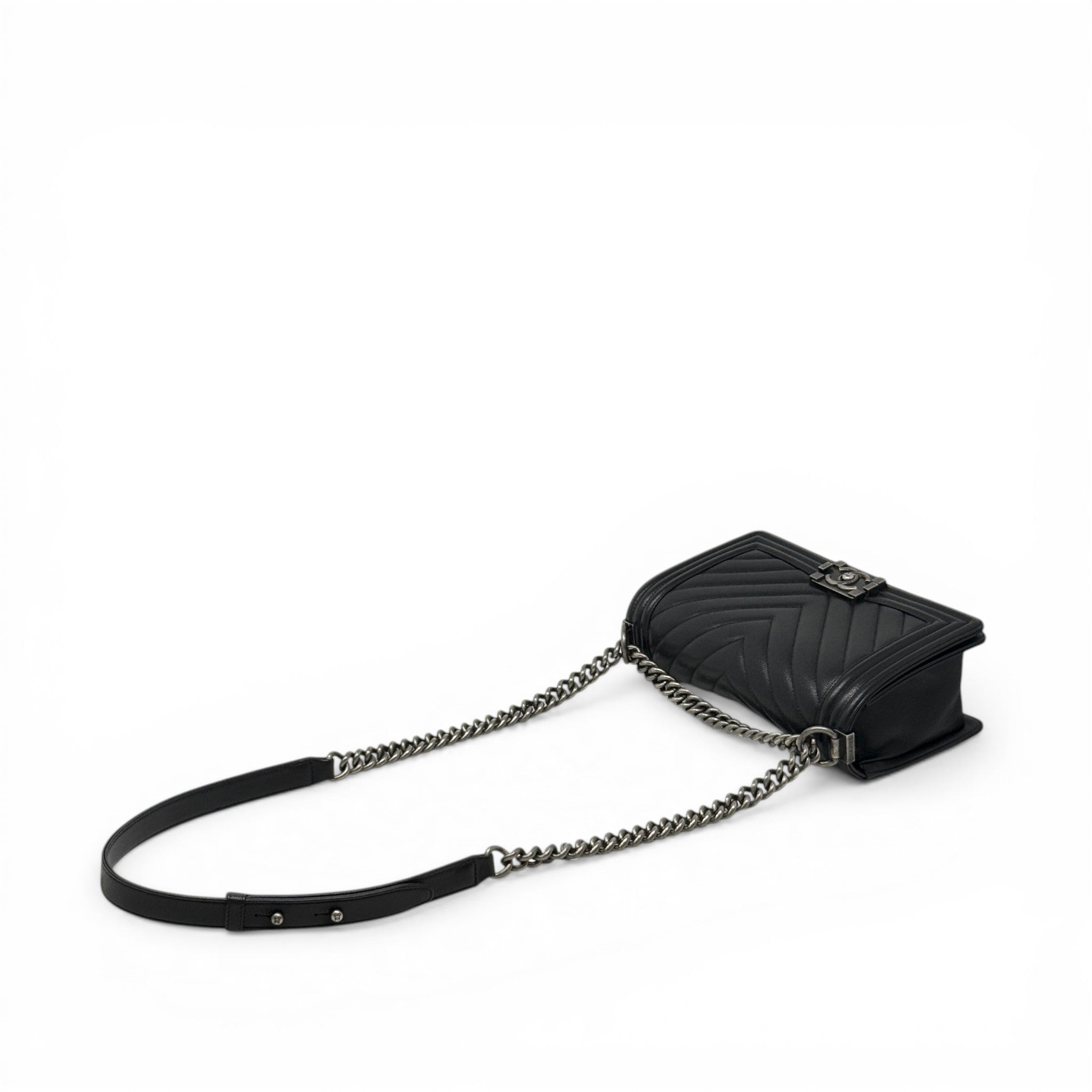 Chanel Black Chevron Medium Boy Bag