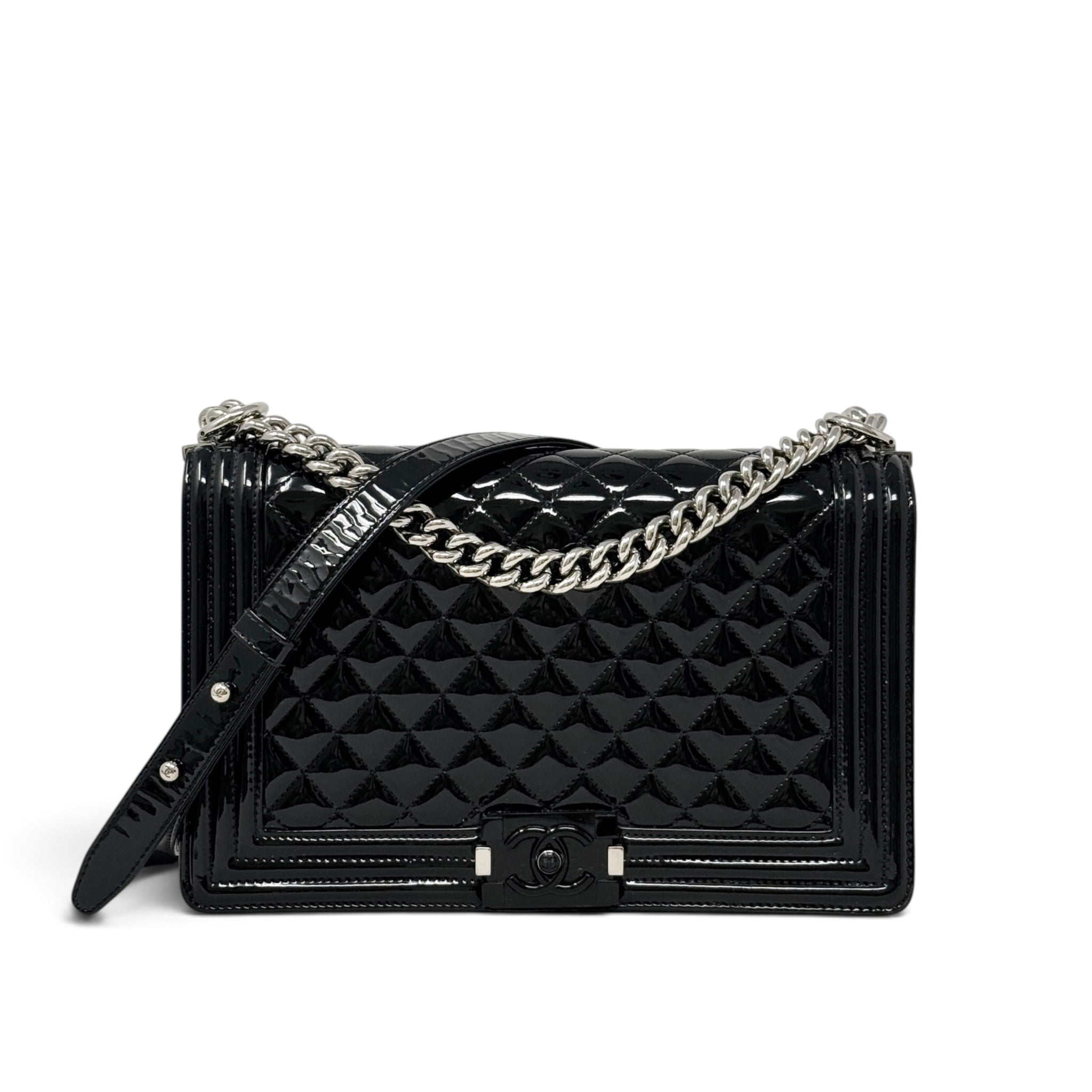 Chanel Black Patent Medium Boy Bag